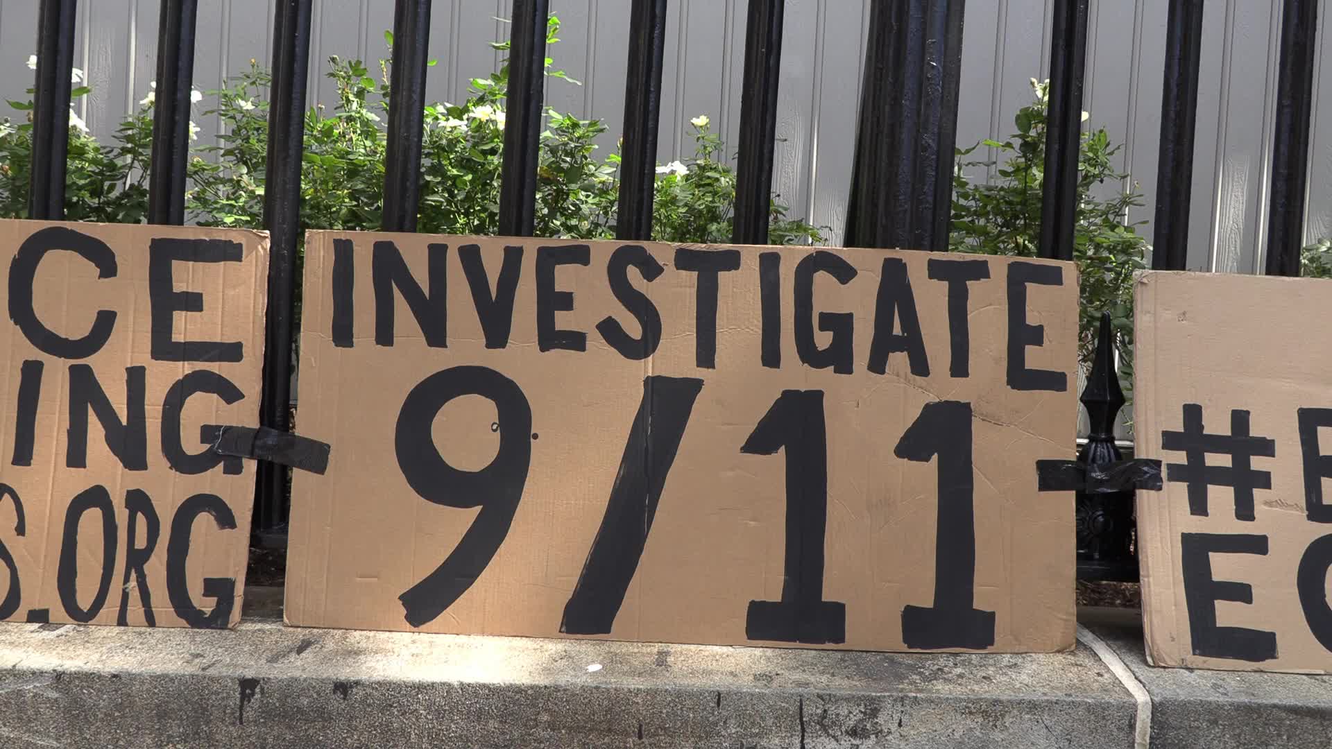 Cospiracy signs outside the World Trade Center