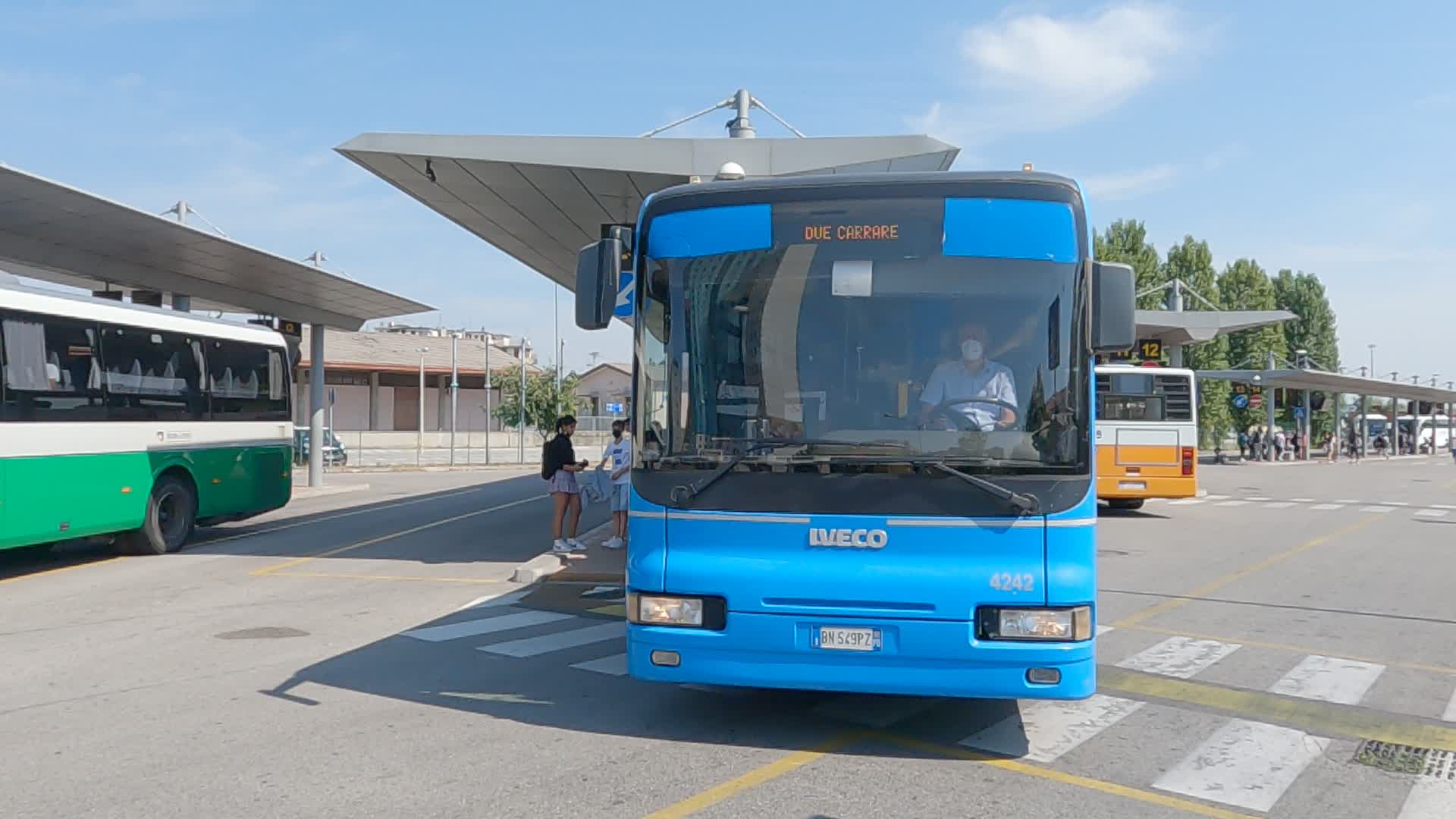 Students taking a long-distance bus to Padua 