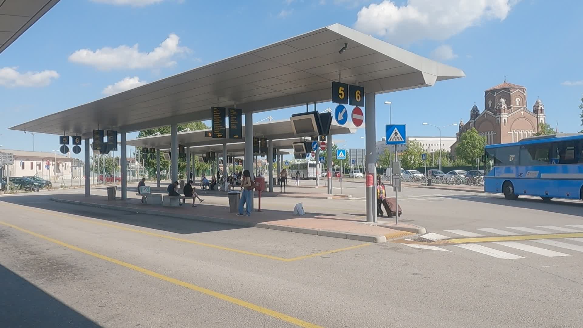 Passengers waiting at the Padua bus station