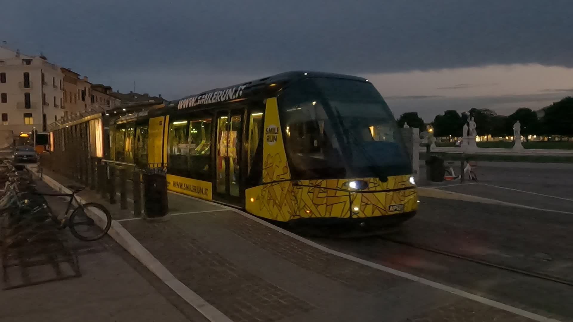 Tram in Prato della Valle in Padua, intensified runs.