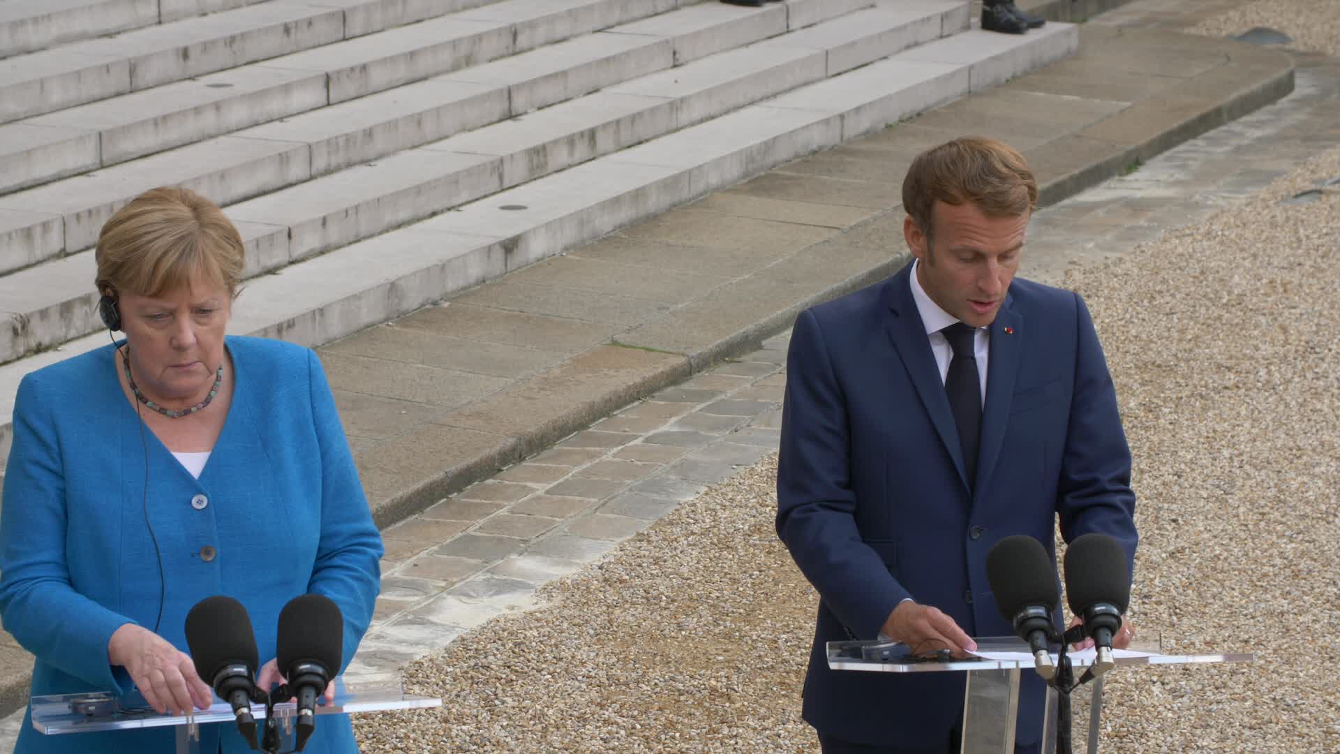 French President Emmanuel Macron Hosts German Chancellor Angela Merkel At Elysee Palace