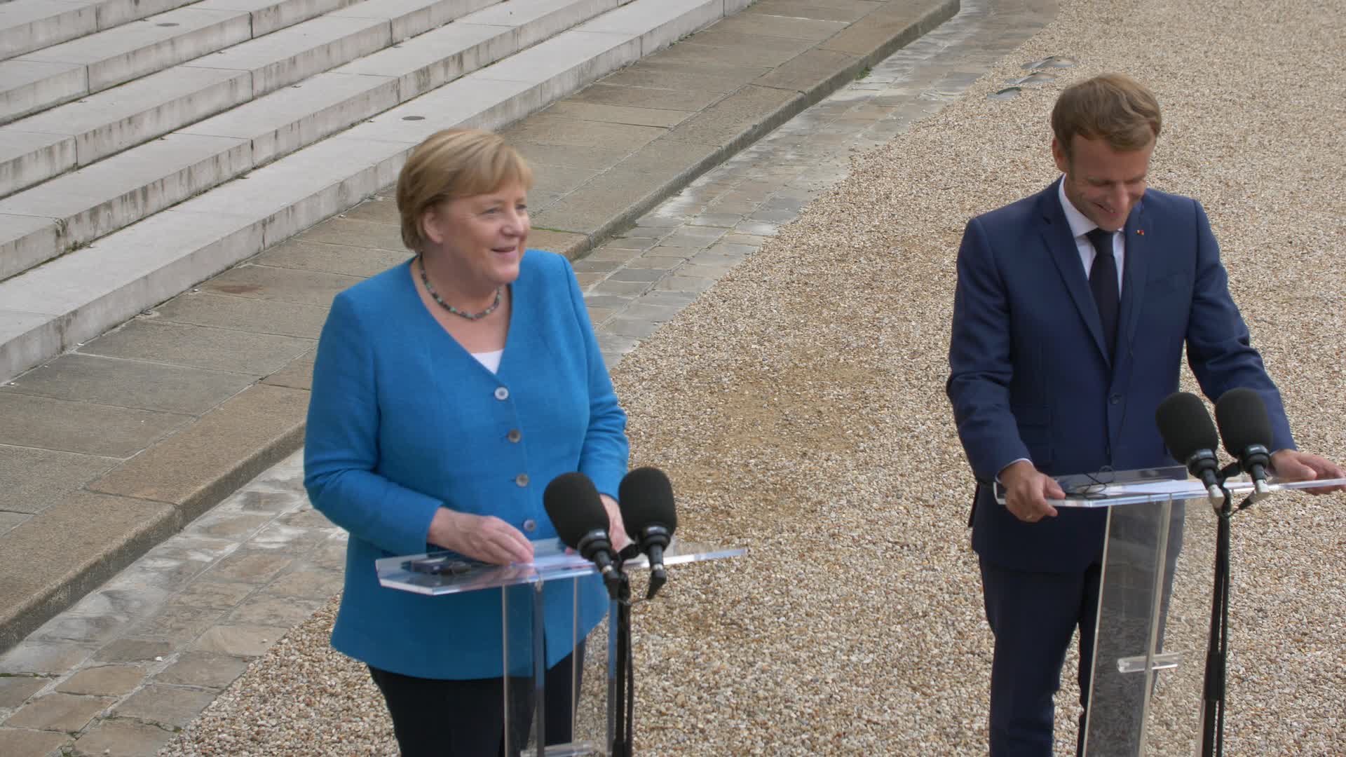 French President Emmanuel Macron Hosts German Chancellor Angela Merkel At Elysee Palace