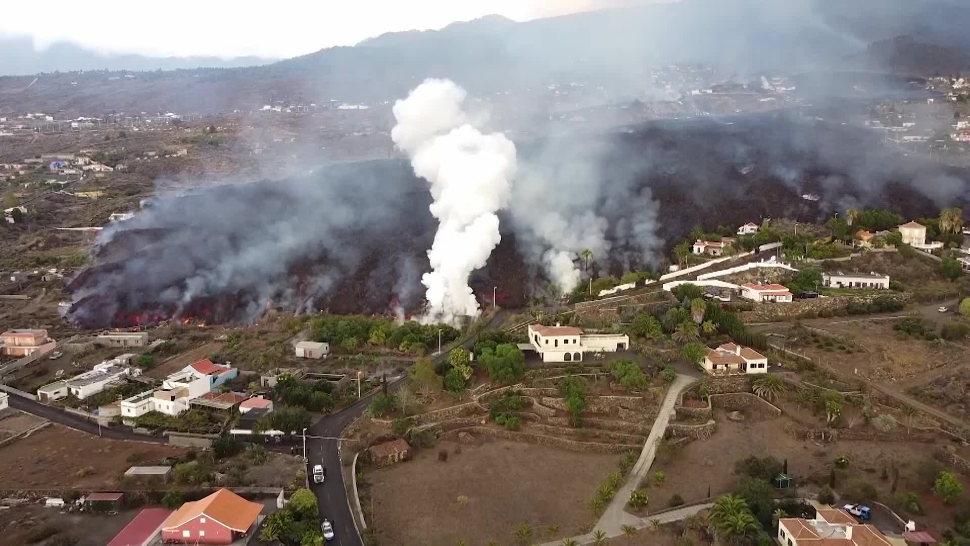 Drone view of La Palma's Cumbre Vieja volcano eruption