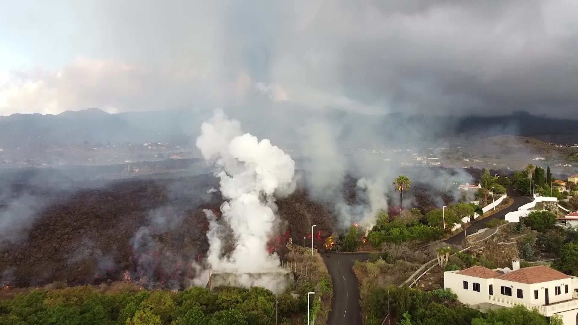 Drone view of La Palma's Cumbre Vieja volcano eruption