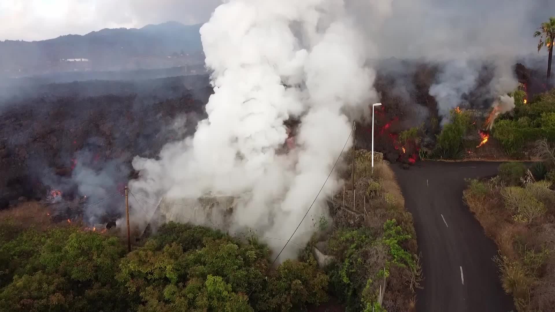 Drone view of La Palma's Cumbre Vieja volcano eruption