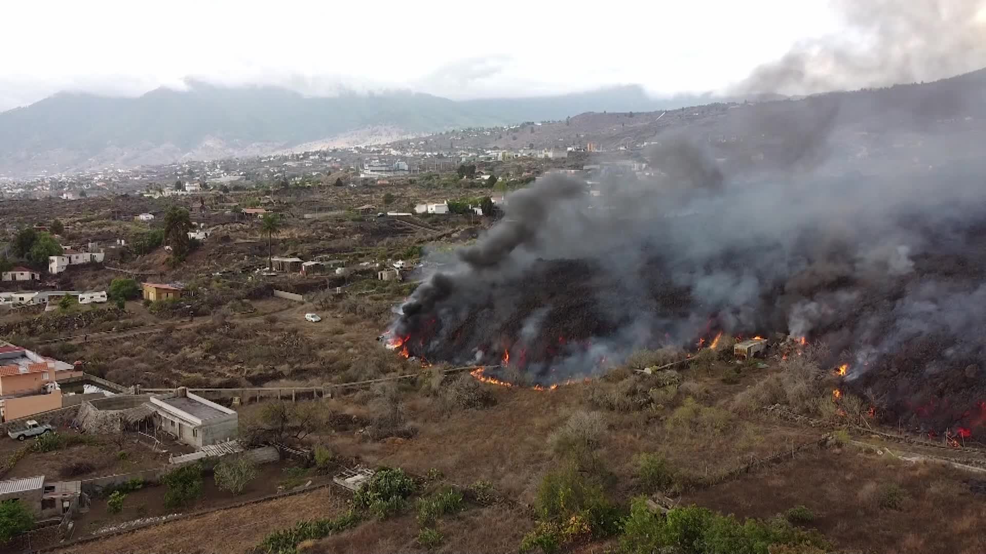 Drone view of La Palma's Cumbre Vieja volcano eruption