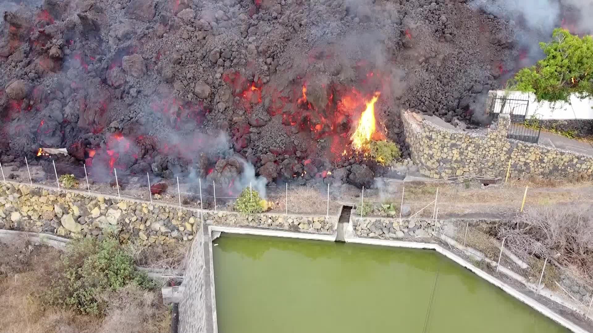 Drone view of La Palma's Cumbre Vieja volcano eruption