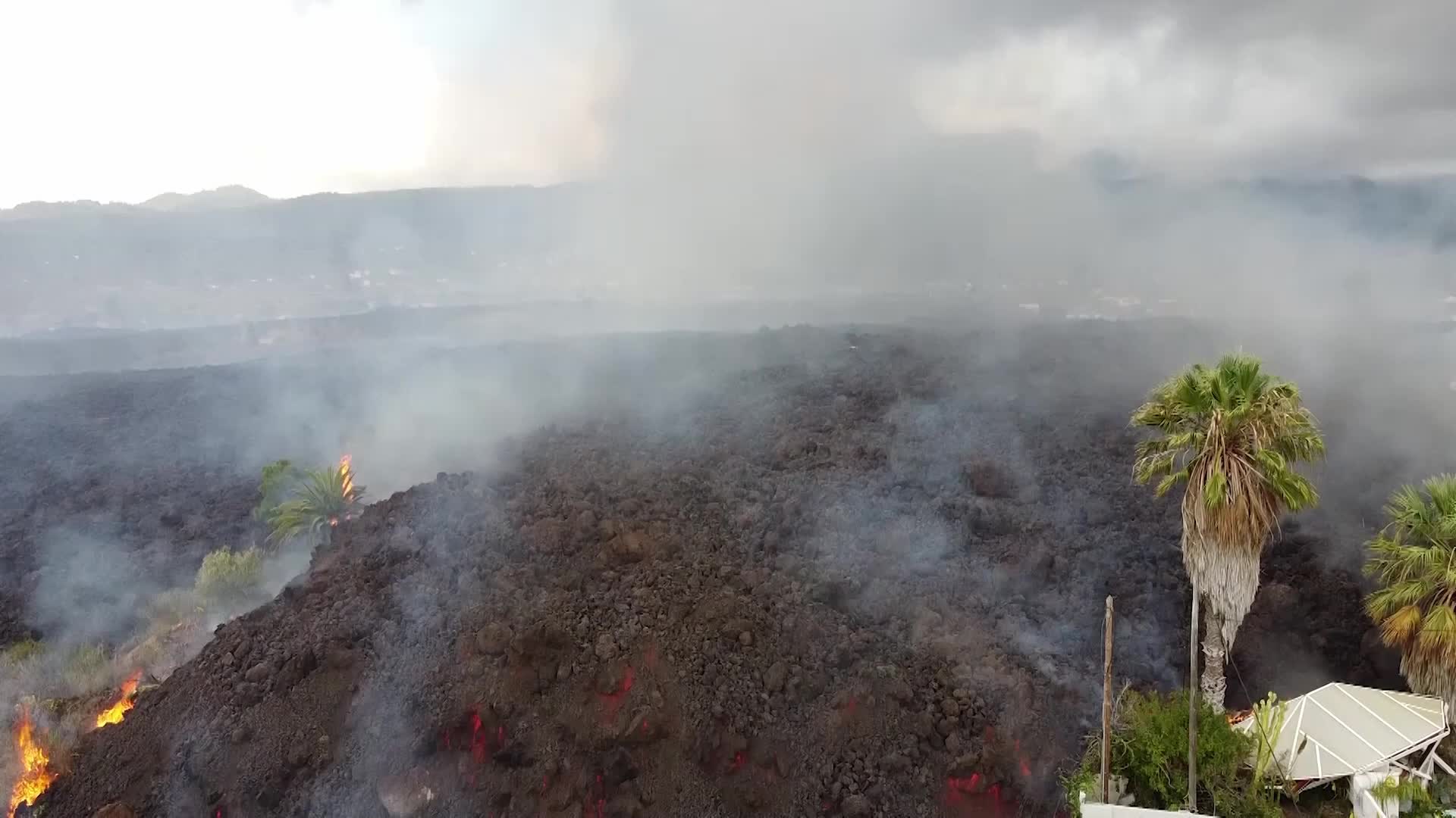 Drone view of La Palma's Cumbre Vieja volcano eruption
