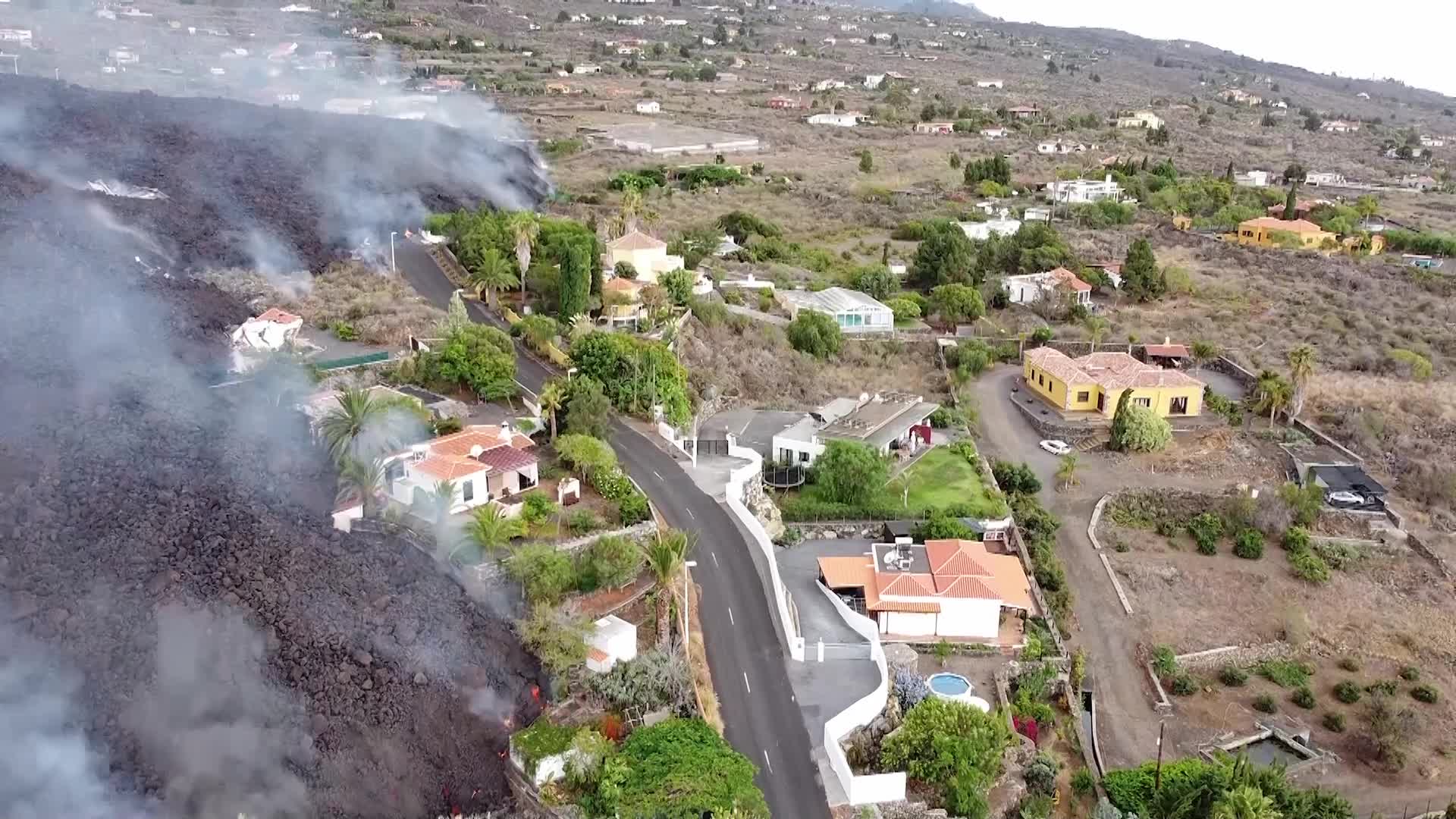 Drone view of La Palma's Cumbre Vieja volcano eruption