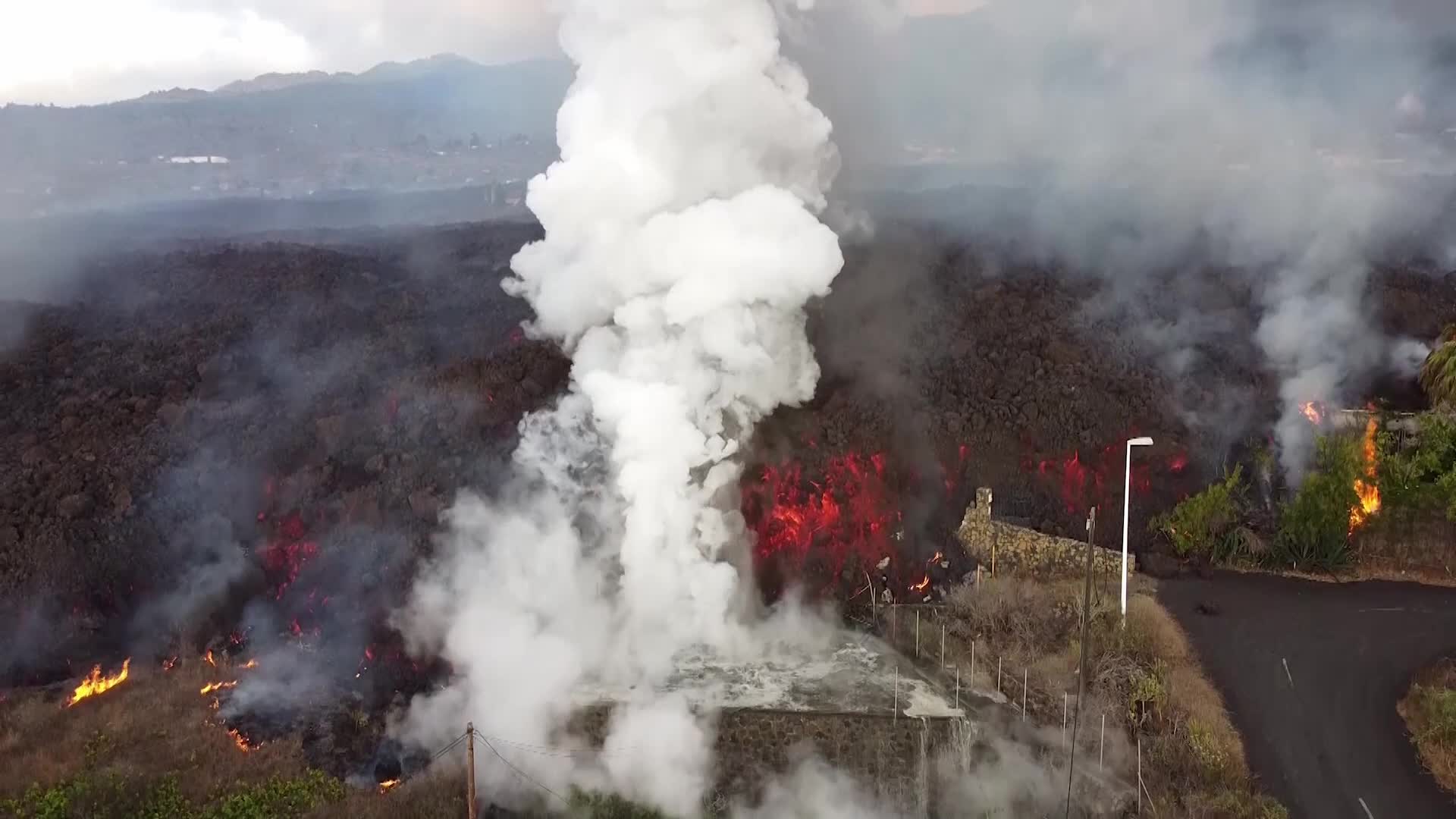 Drone view of La Palma's Cumbre Vieja volcano eruption