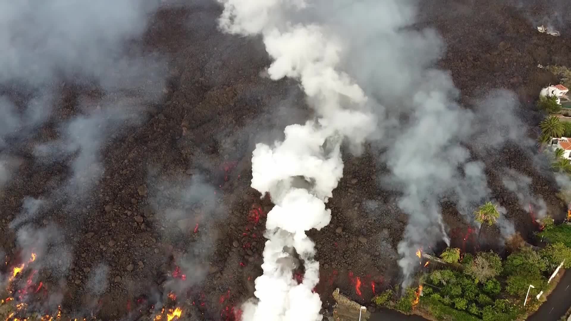 Drone view of La Palma's Cumbre Vieja volcano eruption