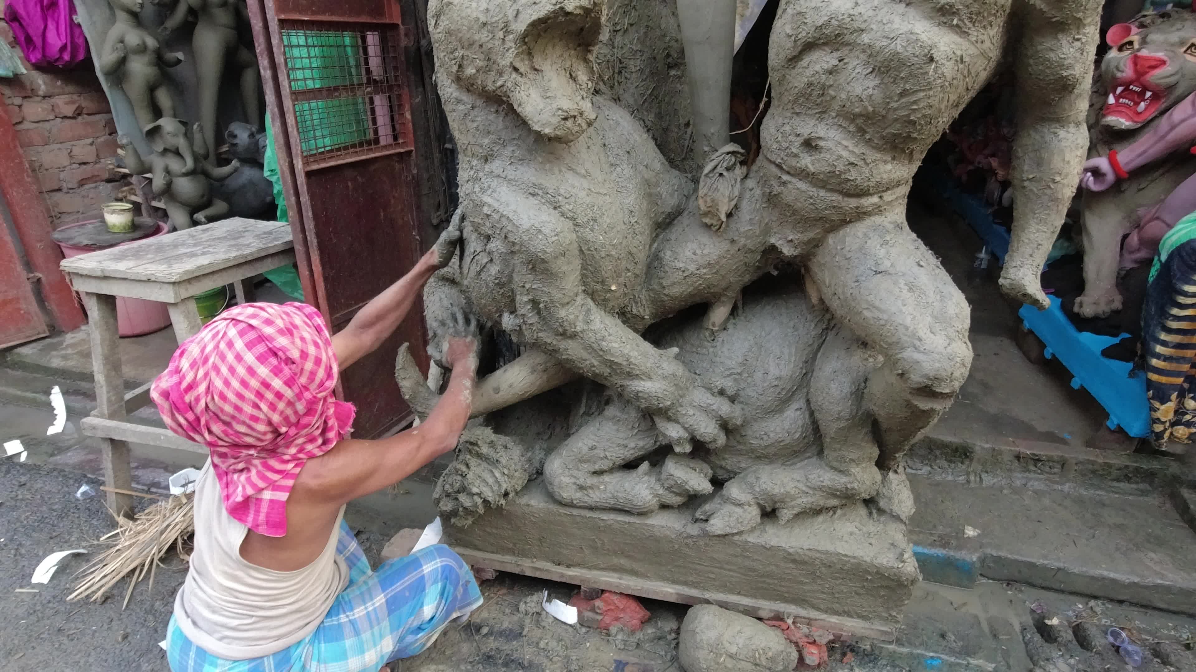 Preparation for Durga puja festival in Kolkata
