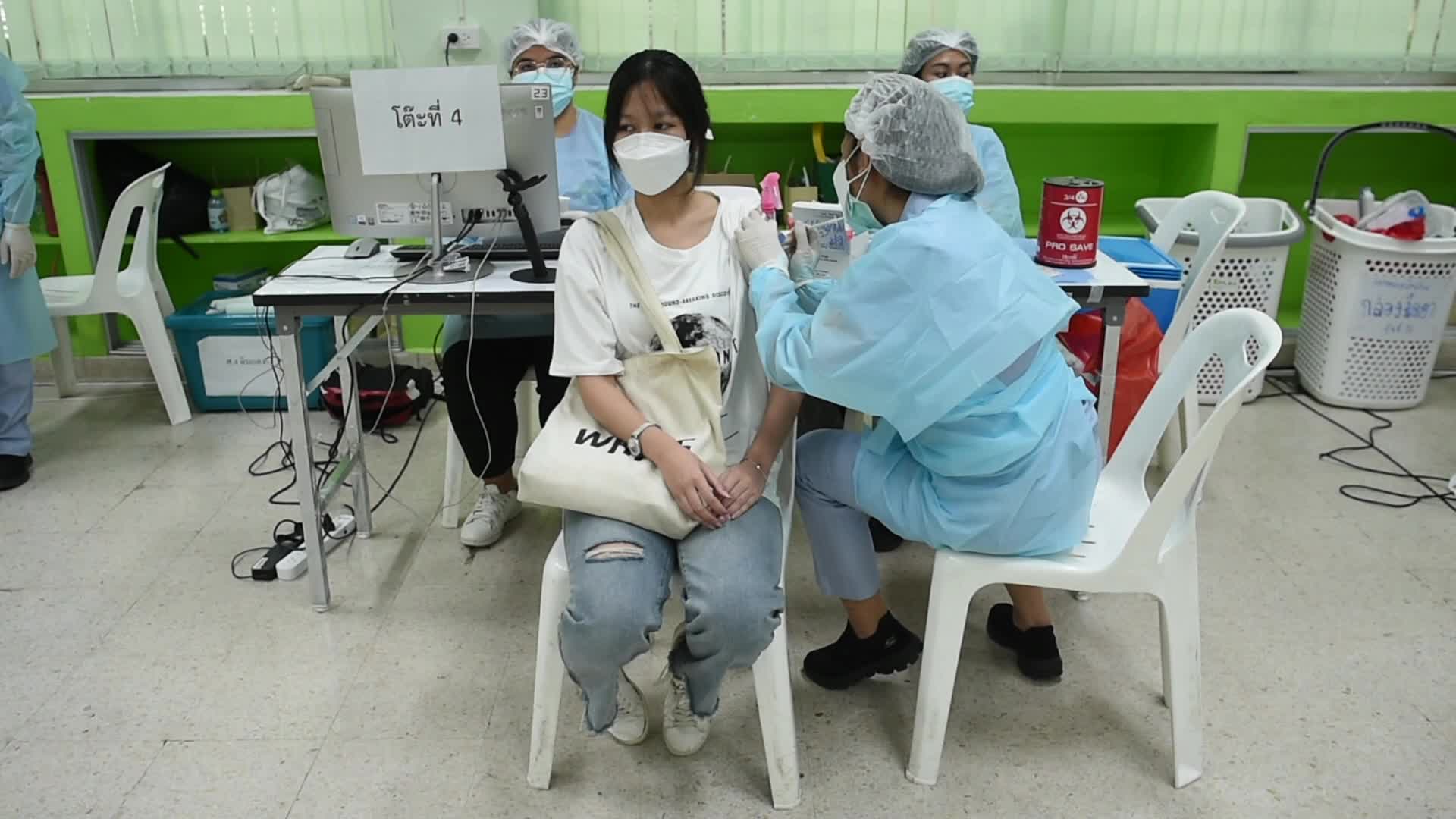 COVID-19 vaccination drive with Pfizer vaccine for students in Bangkok, Thailand.