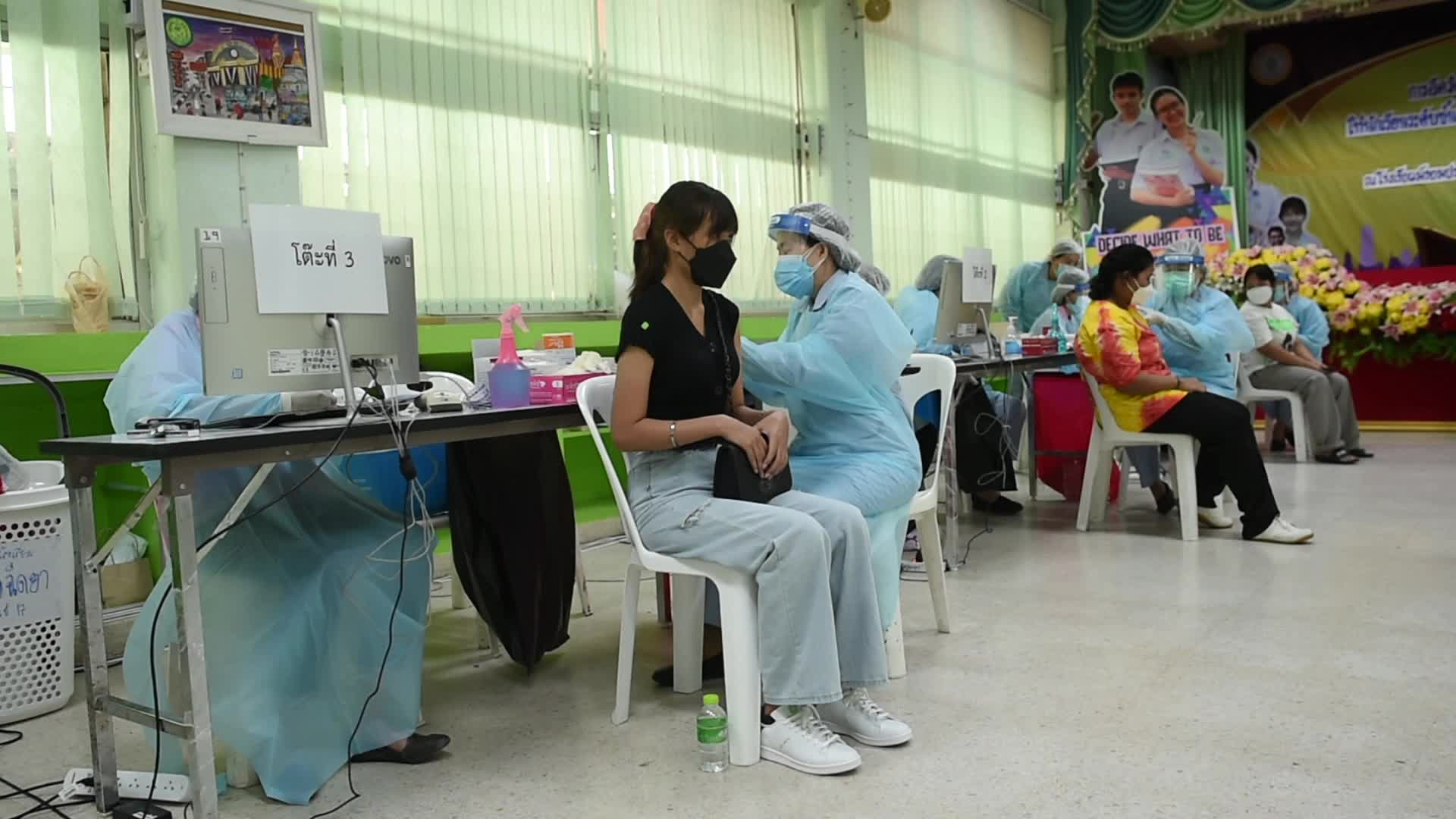 COVID-19 vaccination drive with Pfizer vaccine for students in Bangkok, Thailand.