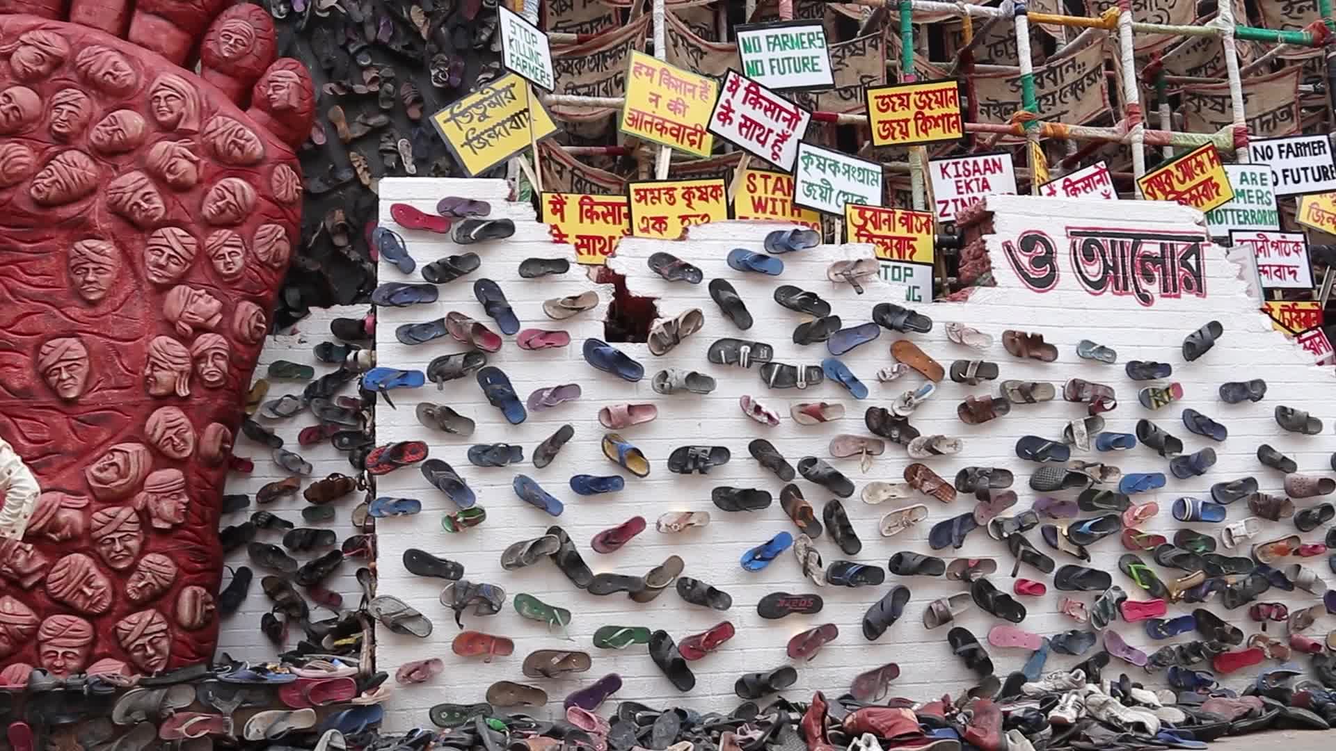 Makeshift place of worship for Durga Puja