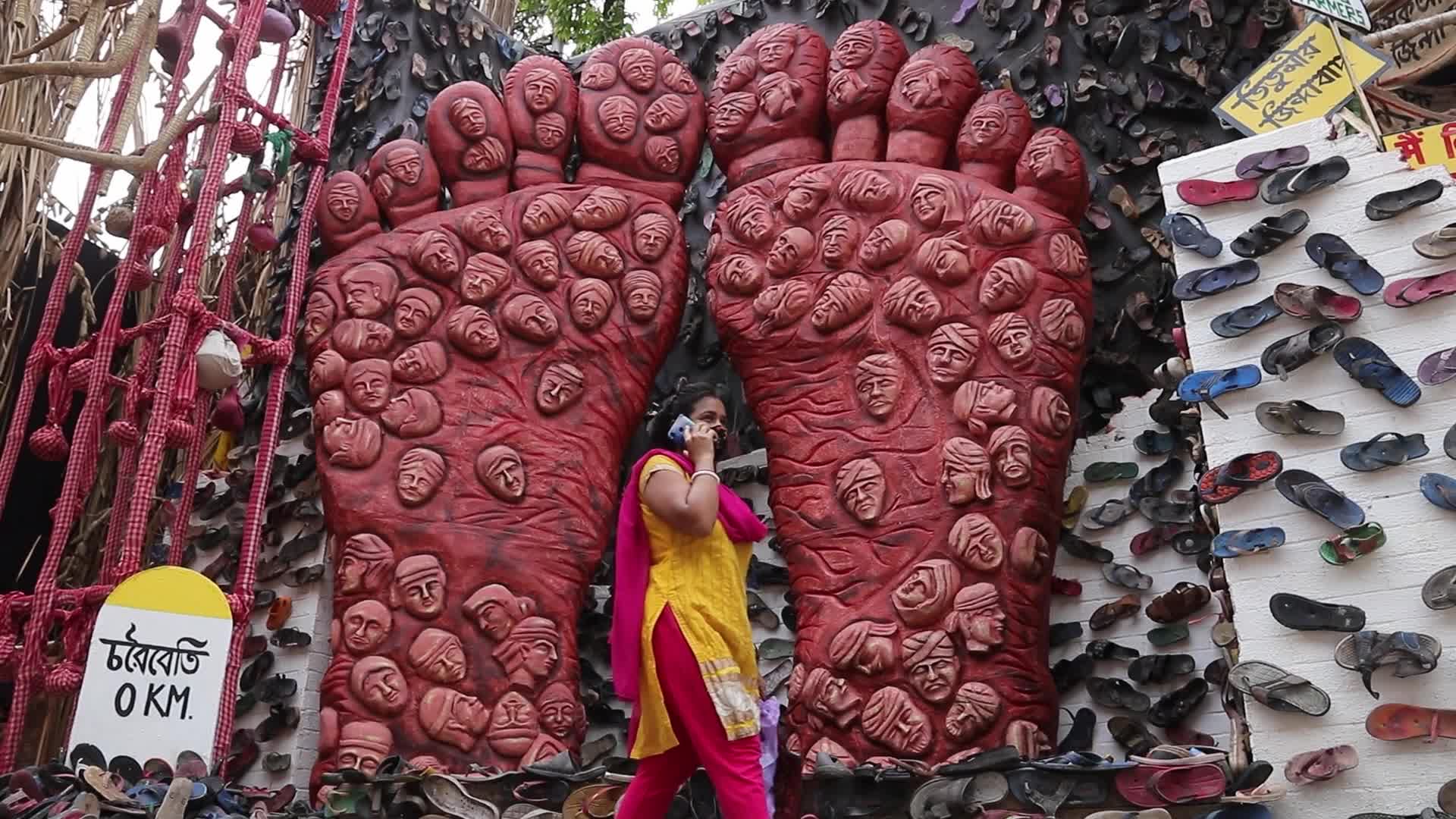 Makeshift place of worship for Durga Puja