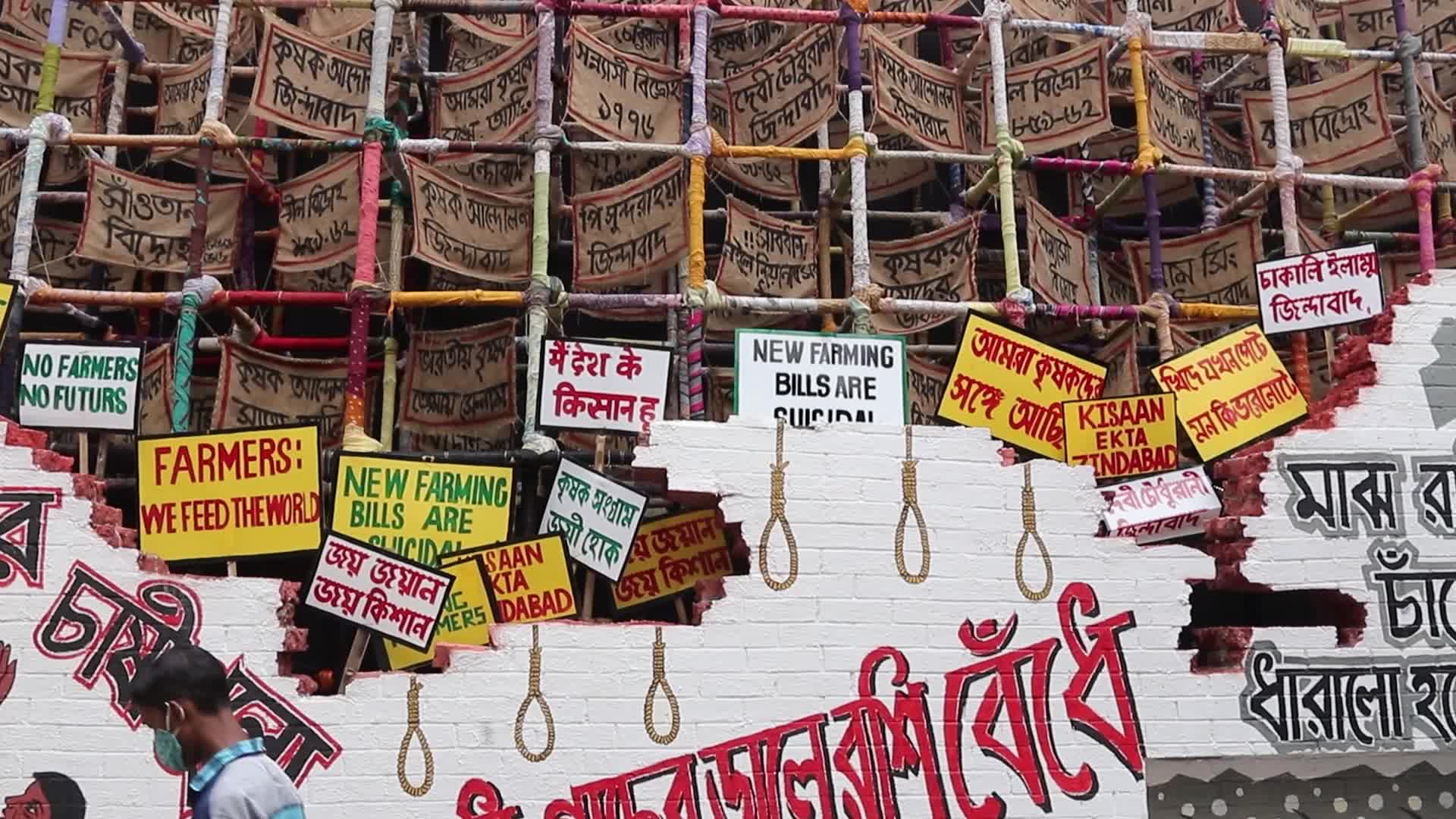 Makeshift place of worship for Durga Puja
