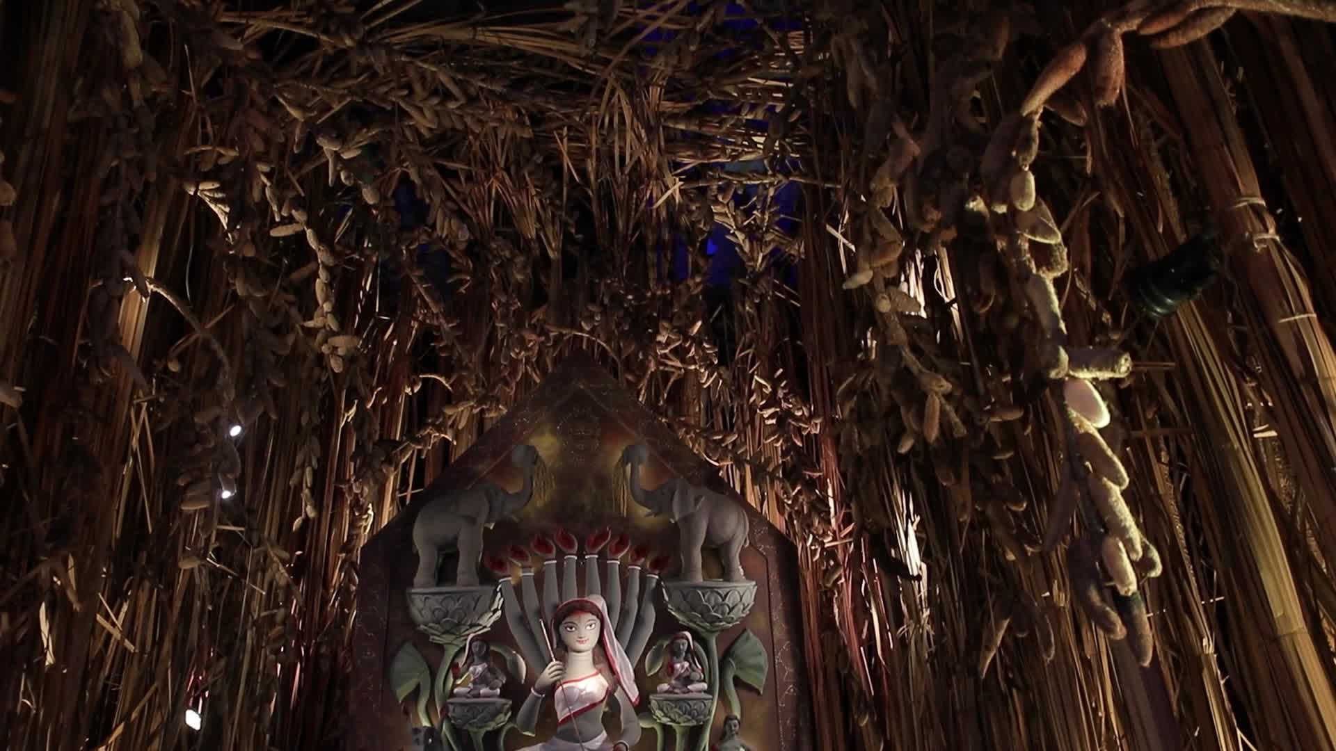 Makeshift place of worship for Durga Puja