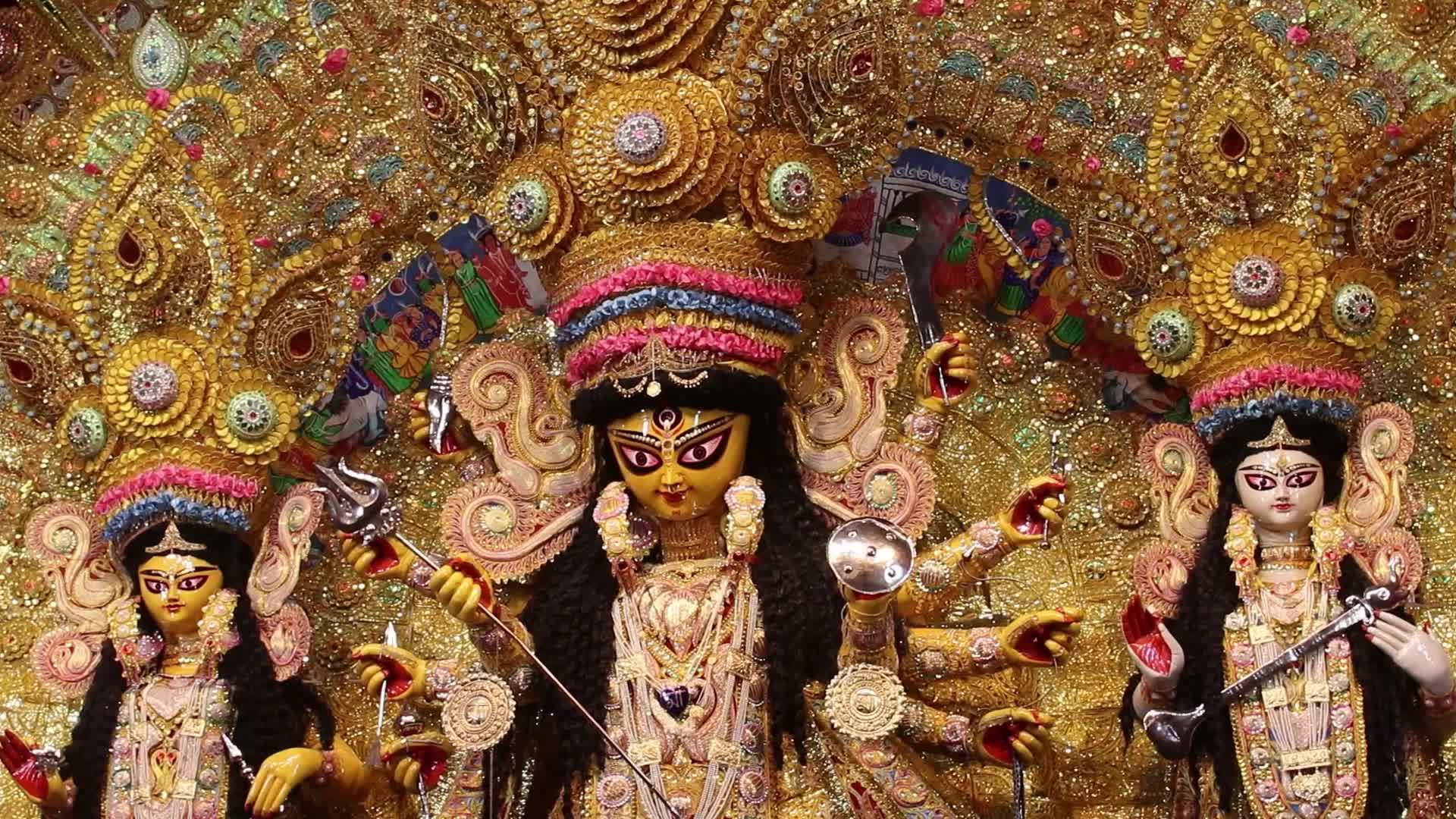 Makeshift place of worship for Durga Puja