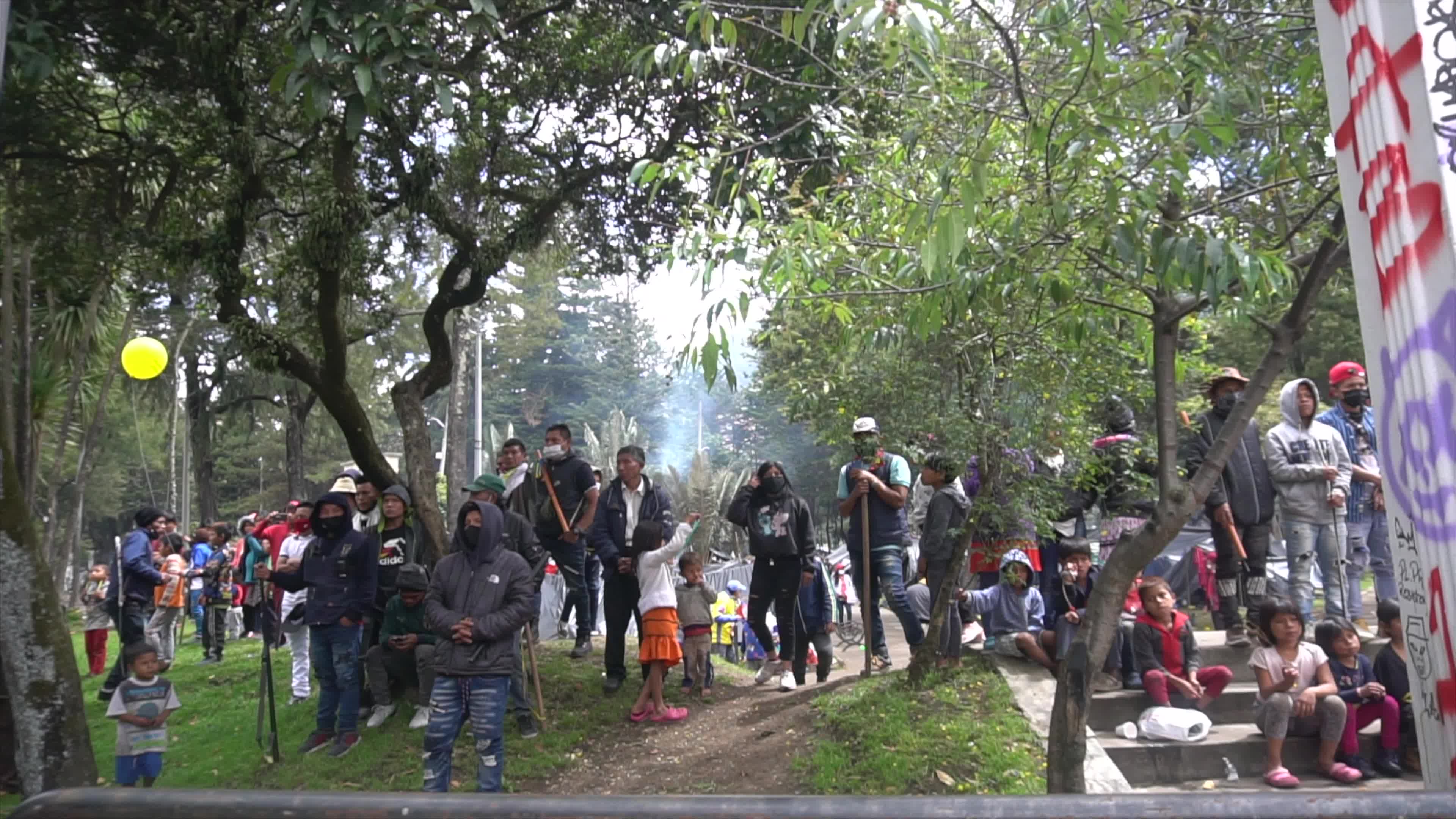 Indigenous People Camp In A Park In Bogota
