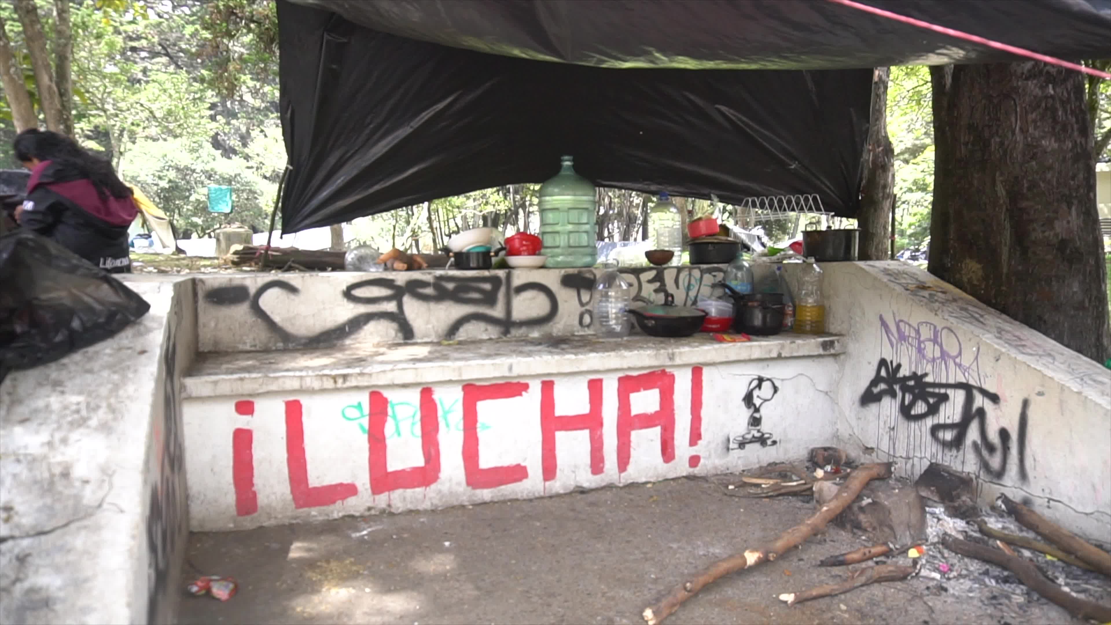 Indigenous People Camp In A Park In Bogota