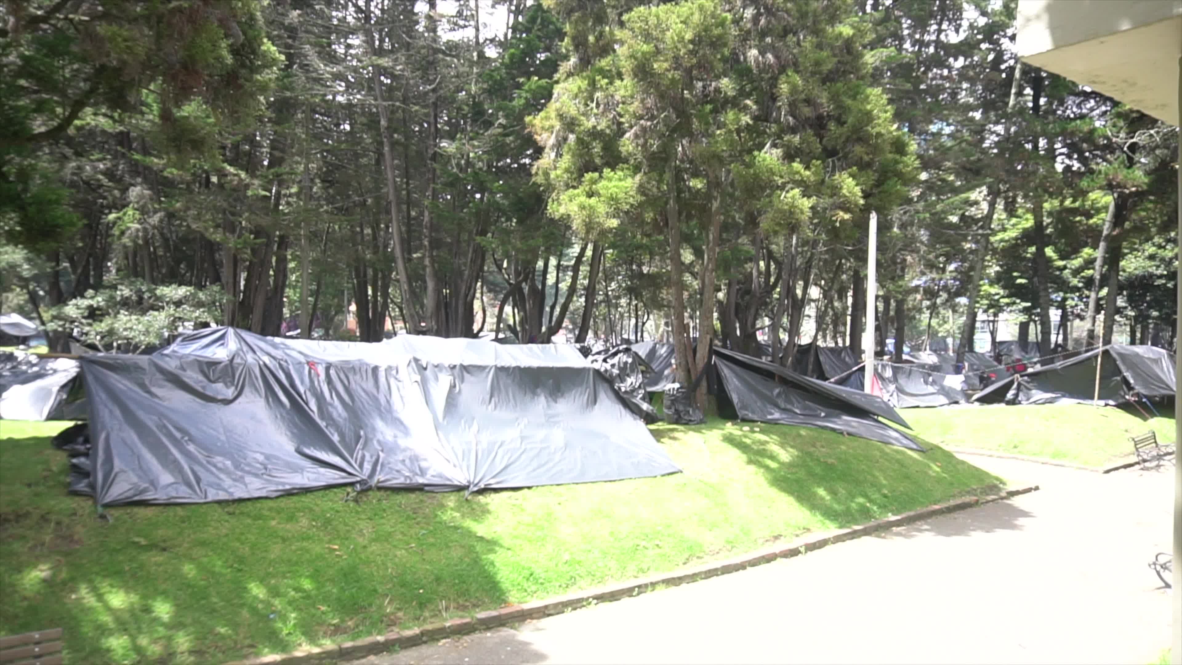 Indigenous People Camp In A Park In Bogota