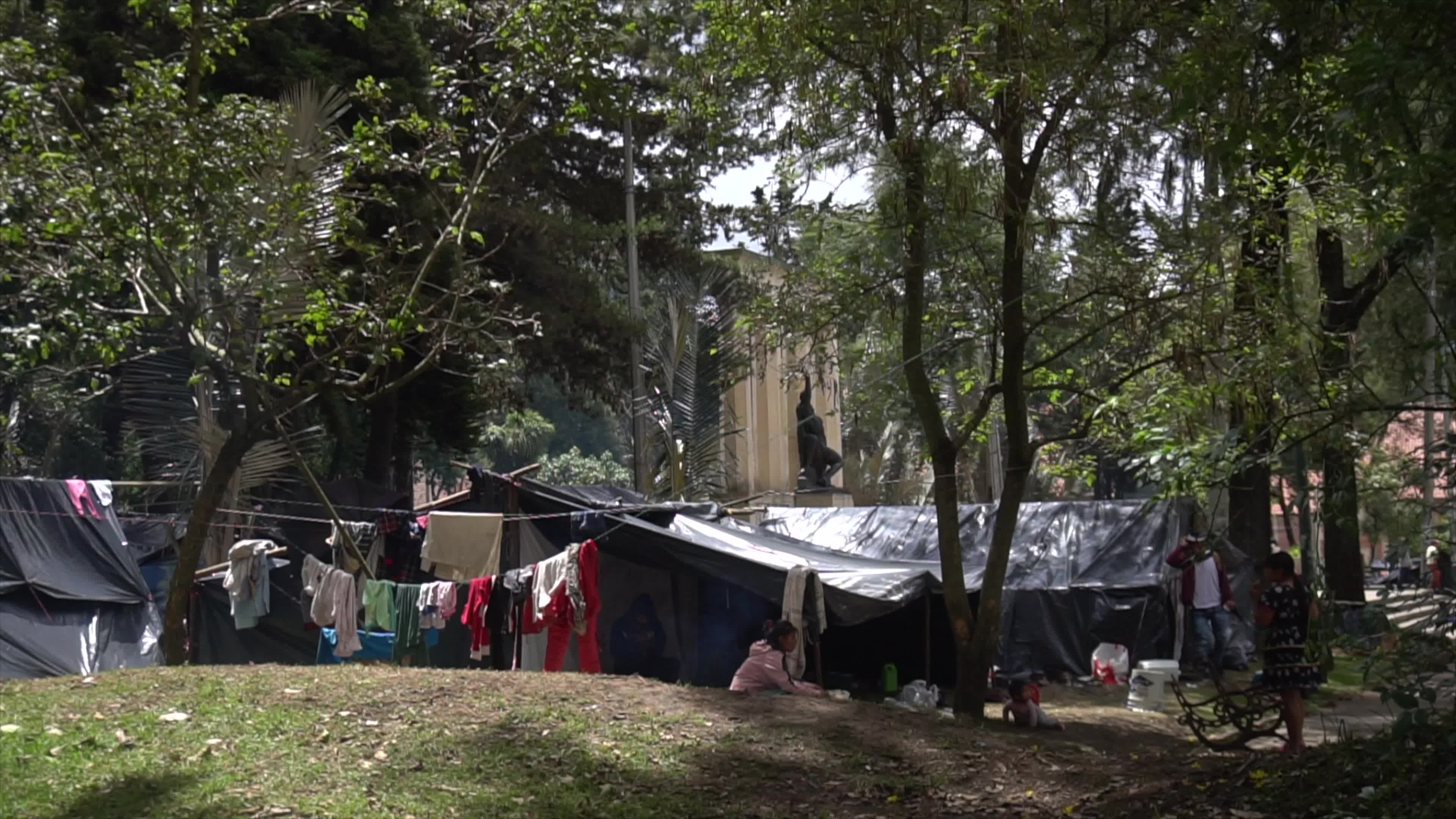 Indigenous People Camp In A Park In Bogota