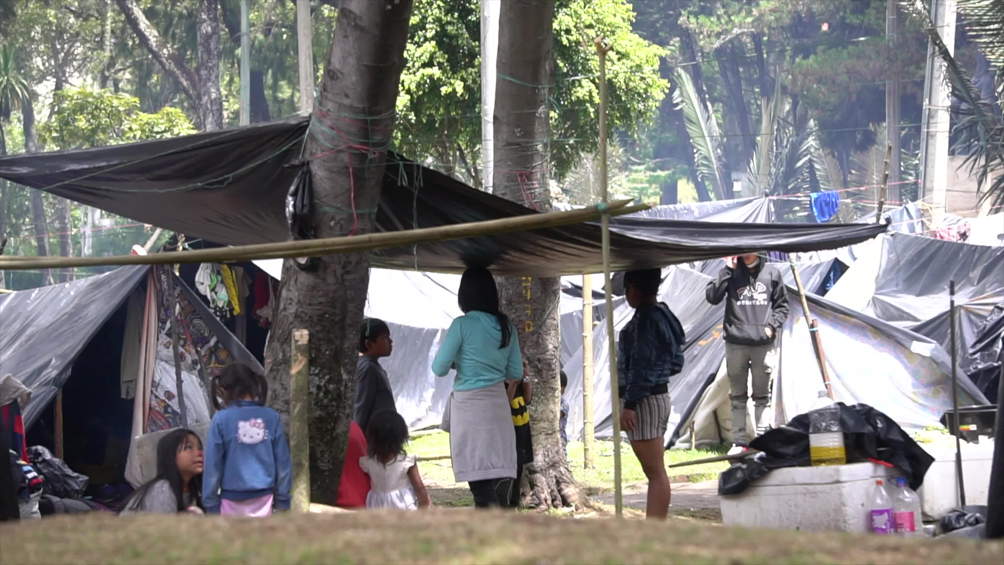 Indigenous People Camp In A Park In Bogota