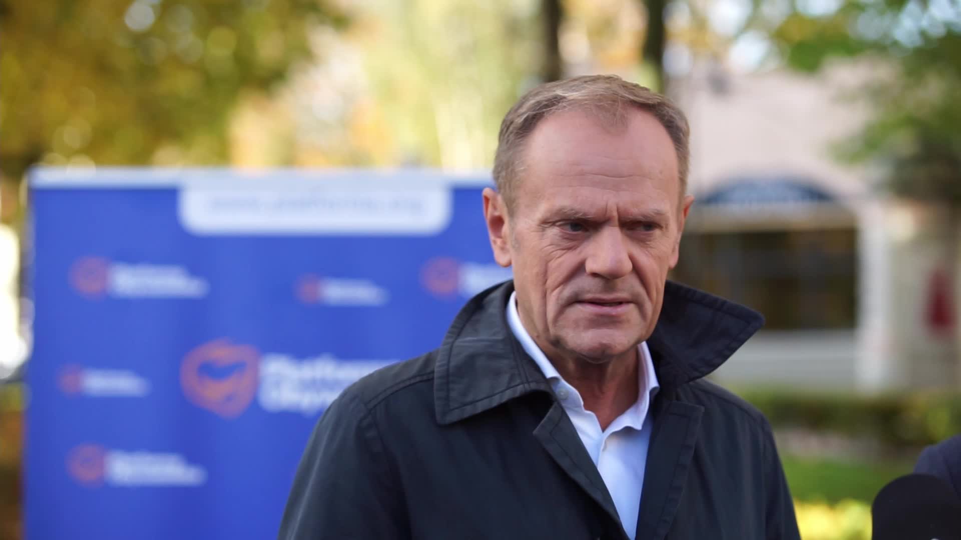 Donald Tusk speaks to media in Sopot, Poland
