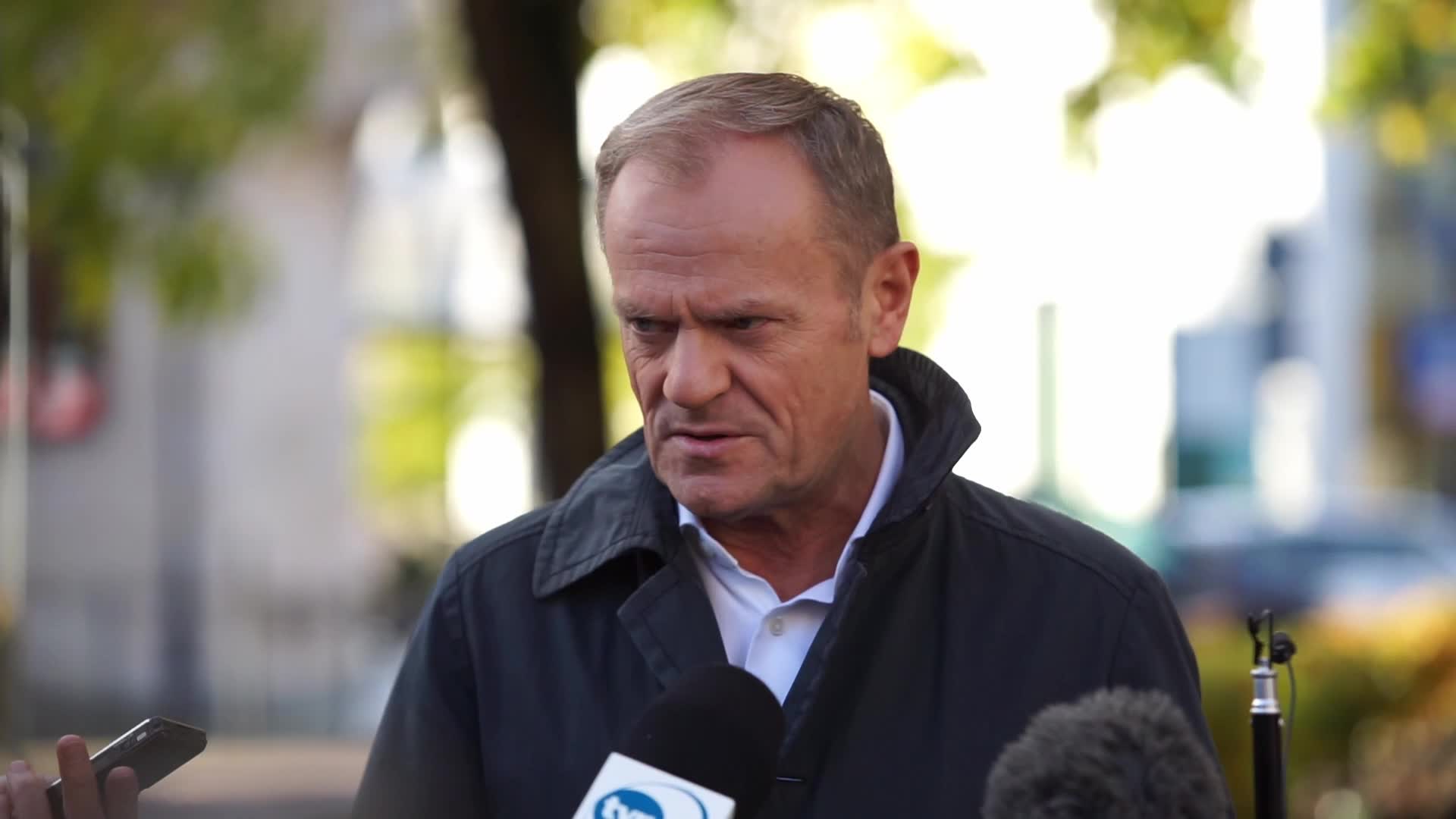 Donald Tusk speaks to media in Sopot, Poland