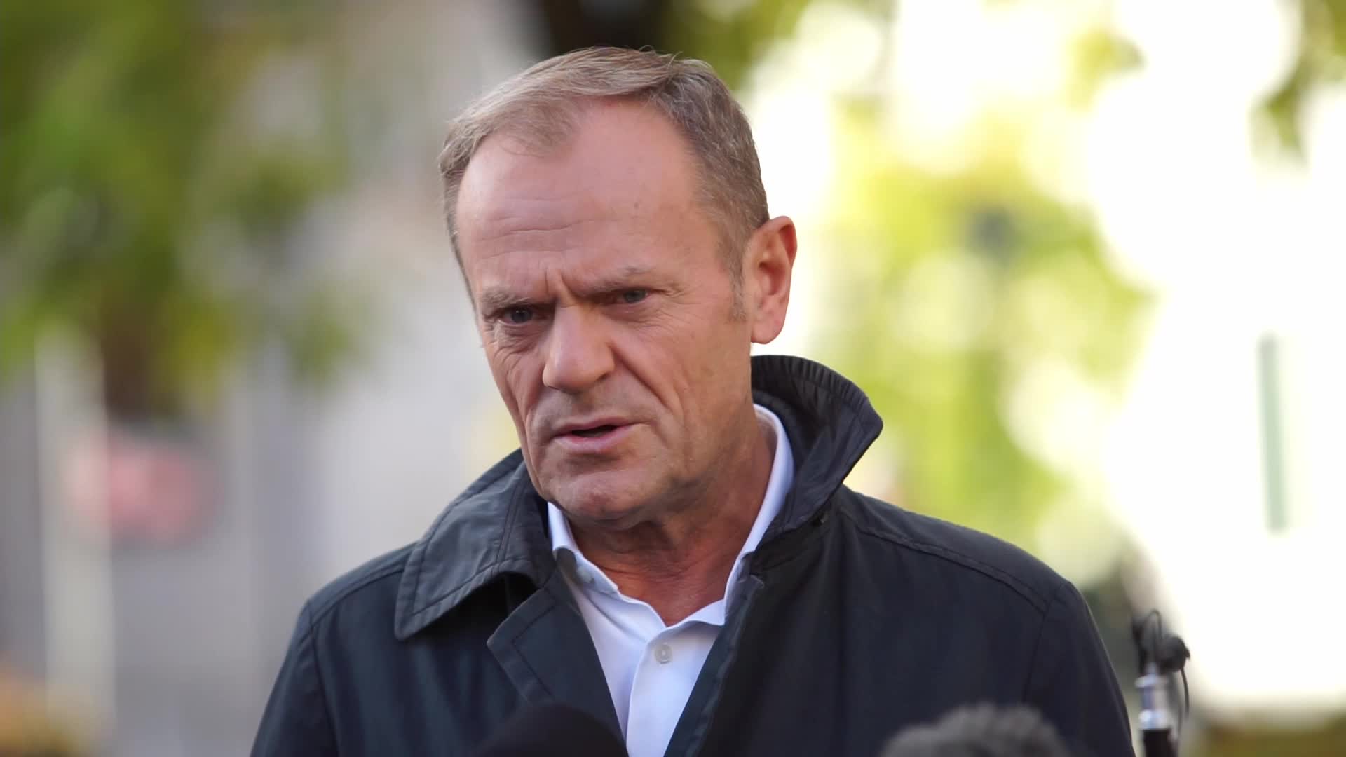 Donald Tusk speaks to media in Sopot, Poland