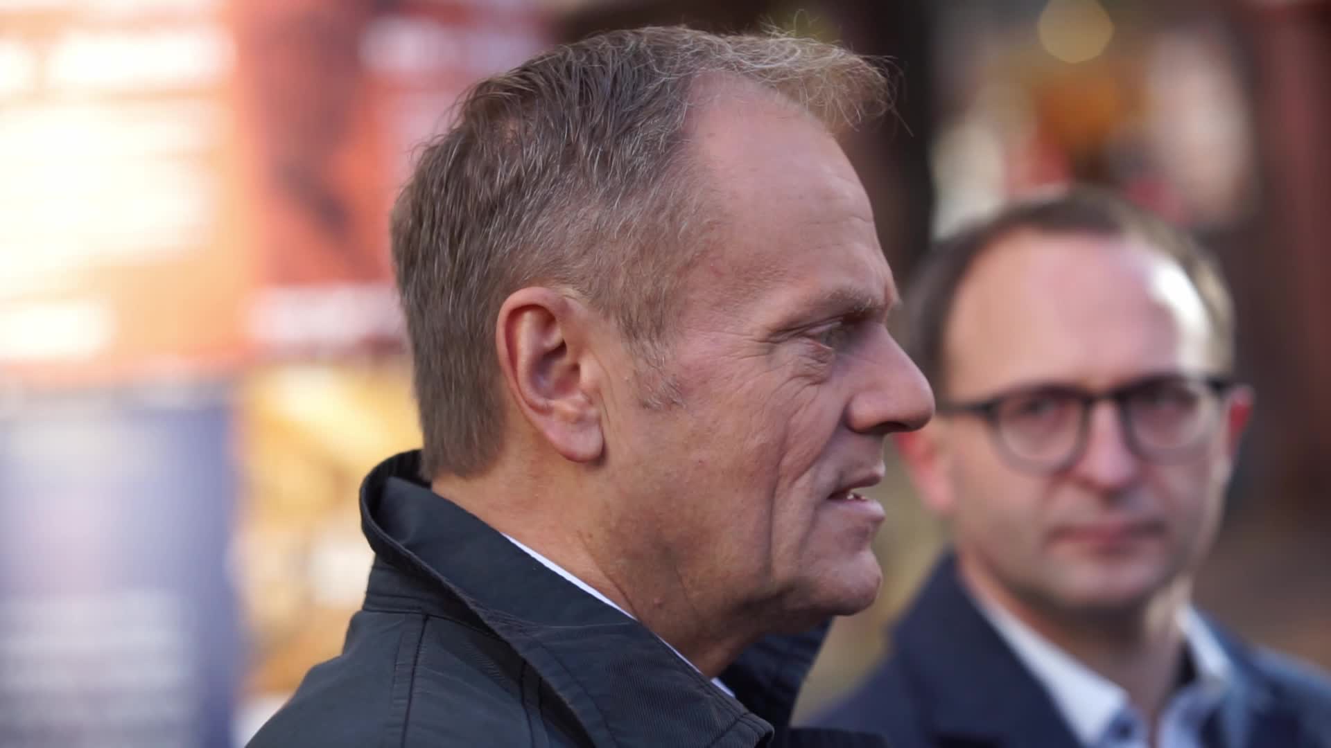 Donald Tusk speaks to media in Sopot, Poland