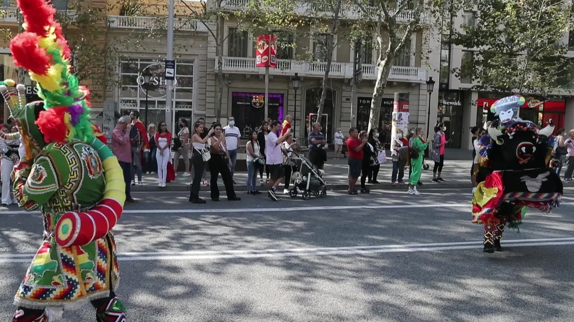 Hispanic Day demonstration in Barcelona, Spain