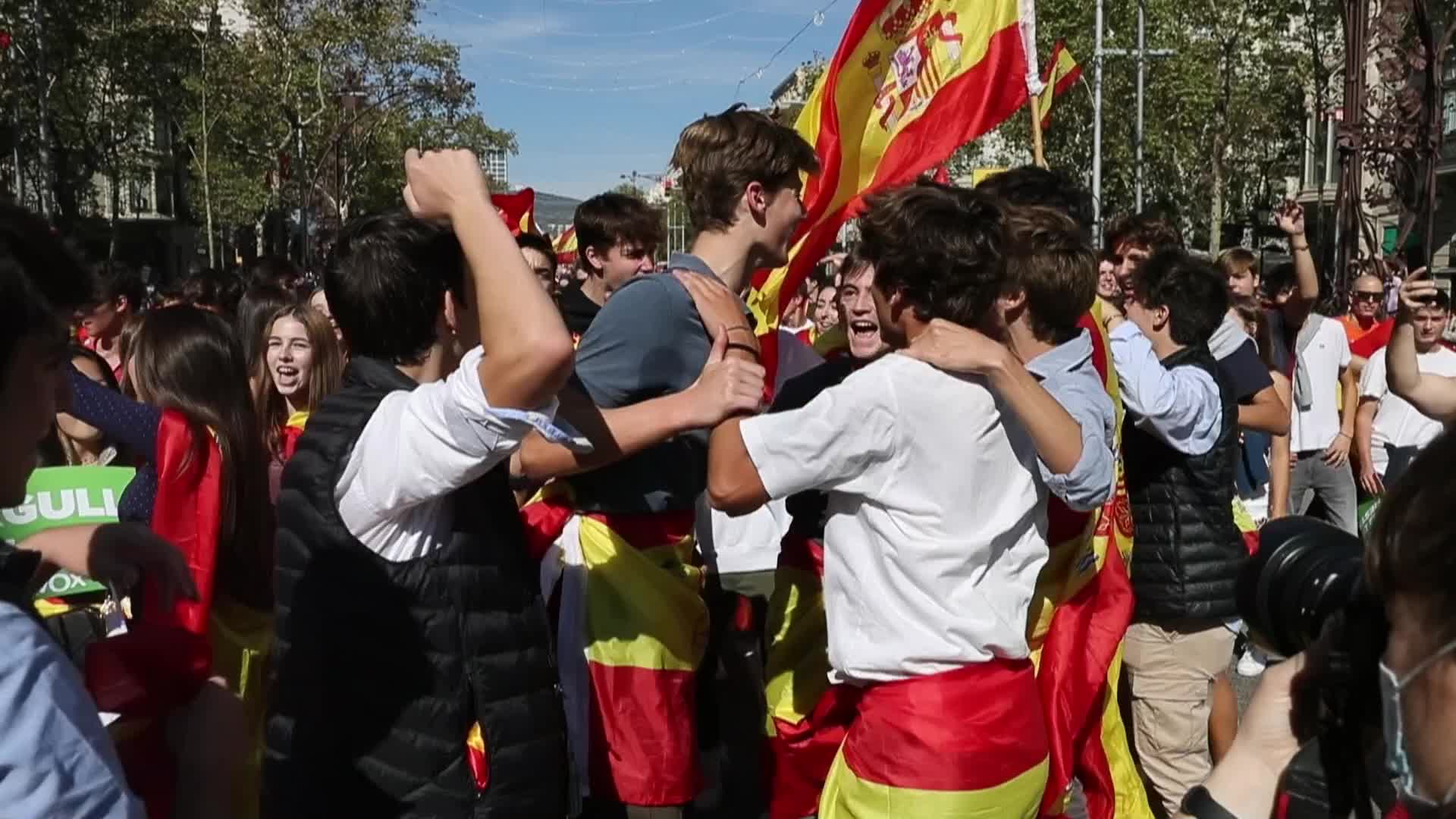 Hispanic Day demonstration in Barcelona, Spain