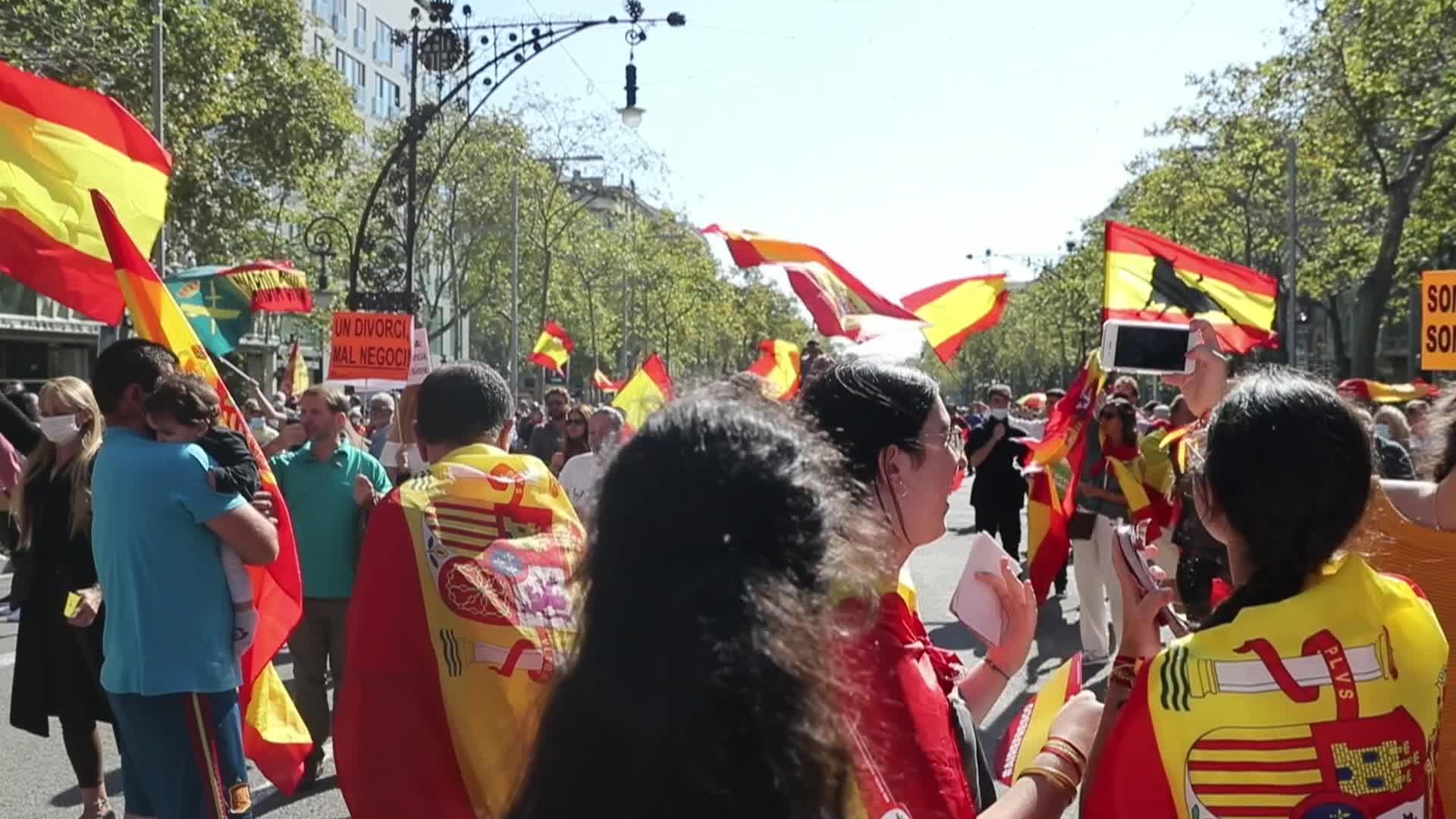 Hispanic Day demonstration in Barcelona, Spain