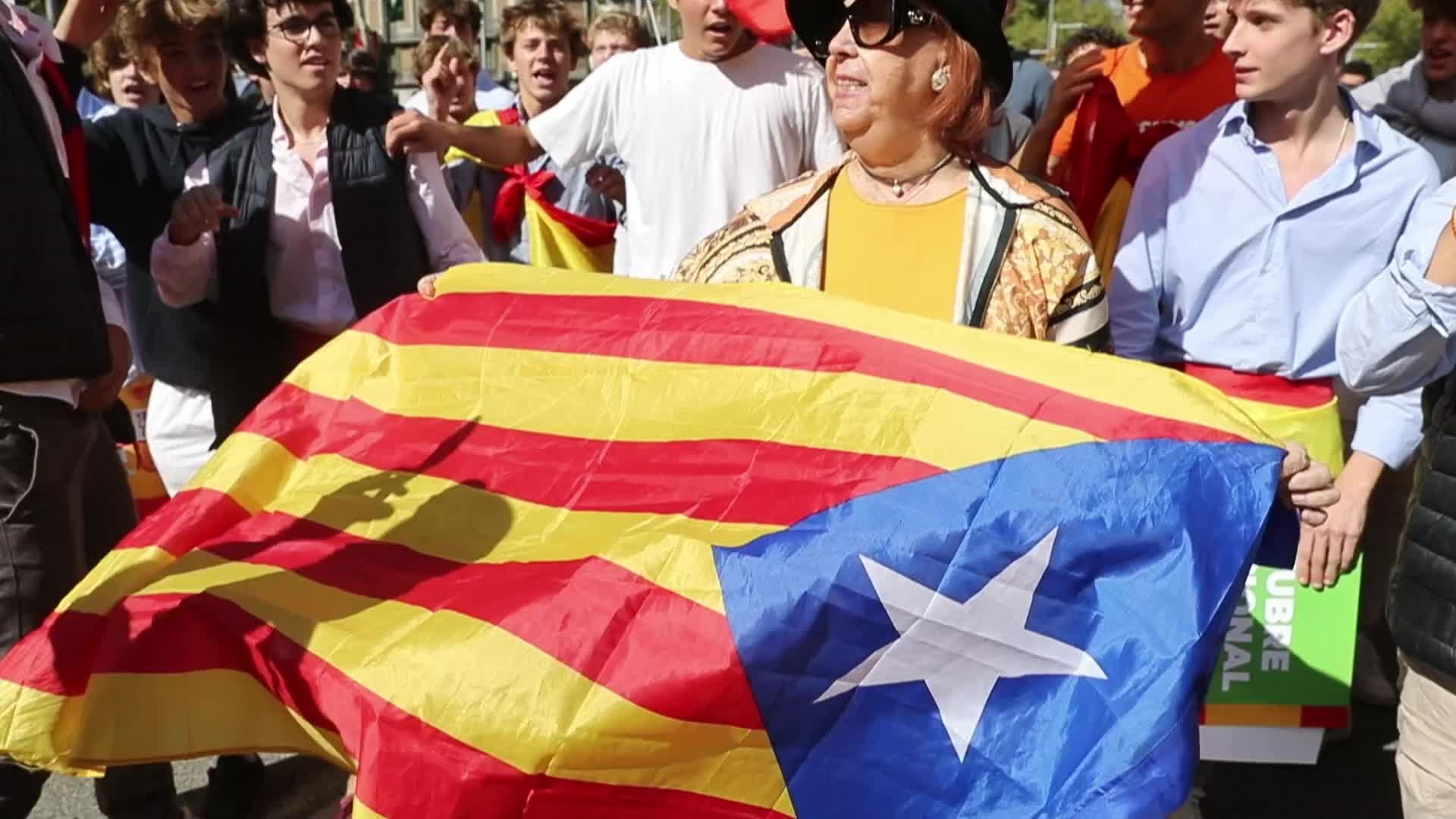 Hispanic Day demonstration in Barcelona, Spain