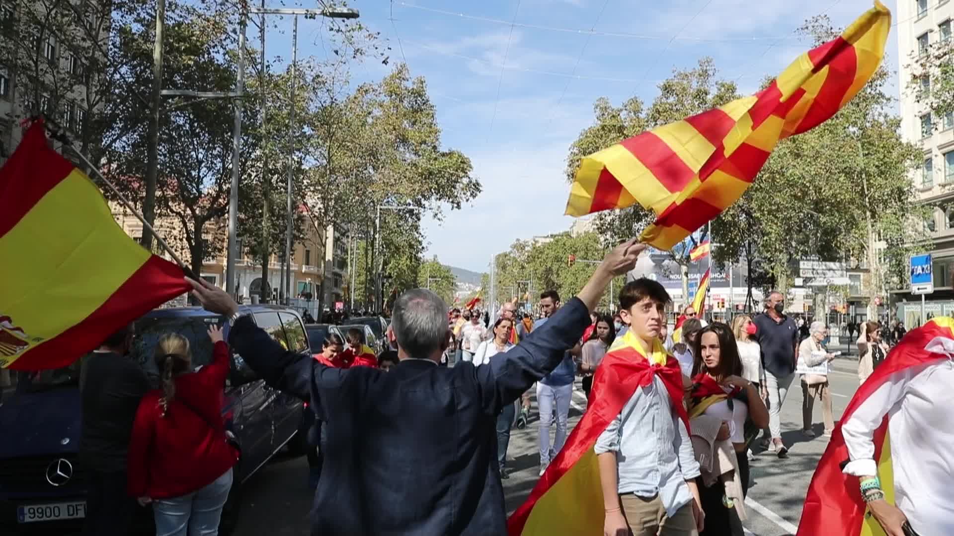 Hispanic Day demonstration in Barcelona, Spain