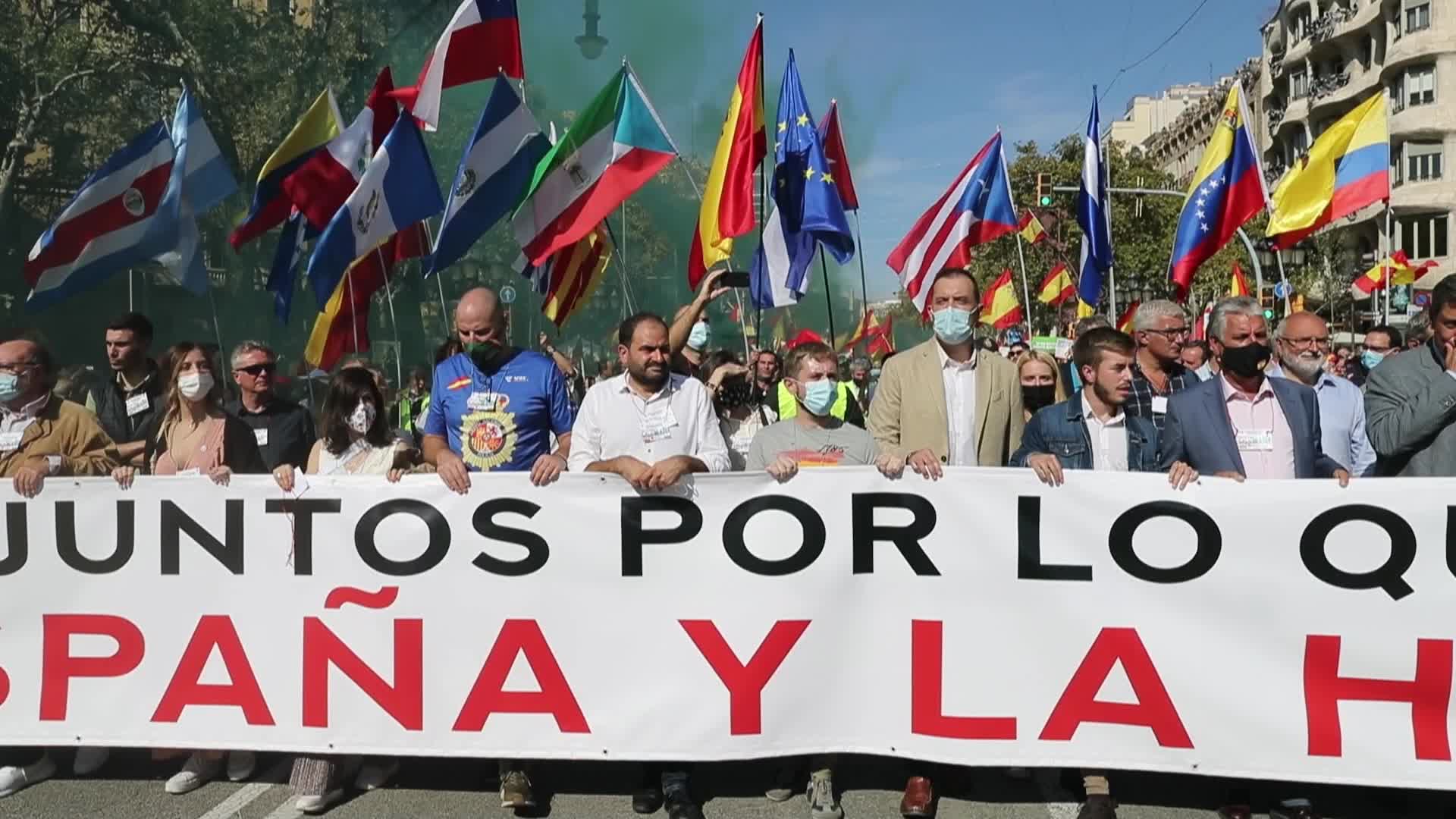 Hispanic Day demonstration in Barcelona, Spain