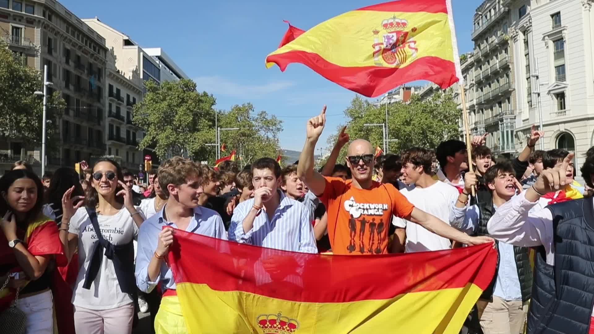 Hispanic Day demonstration in Barcelona, Spain