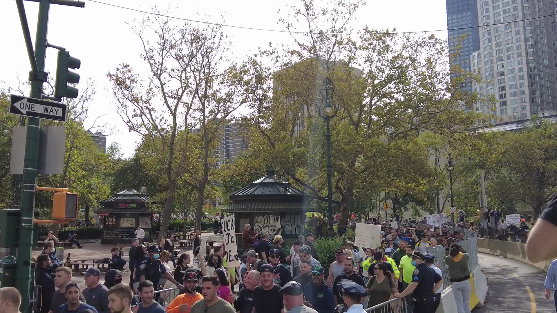 Anti Covid-19 protesters MarchAcross The Brooklyn Bridge in New York City