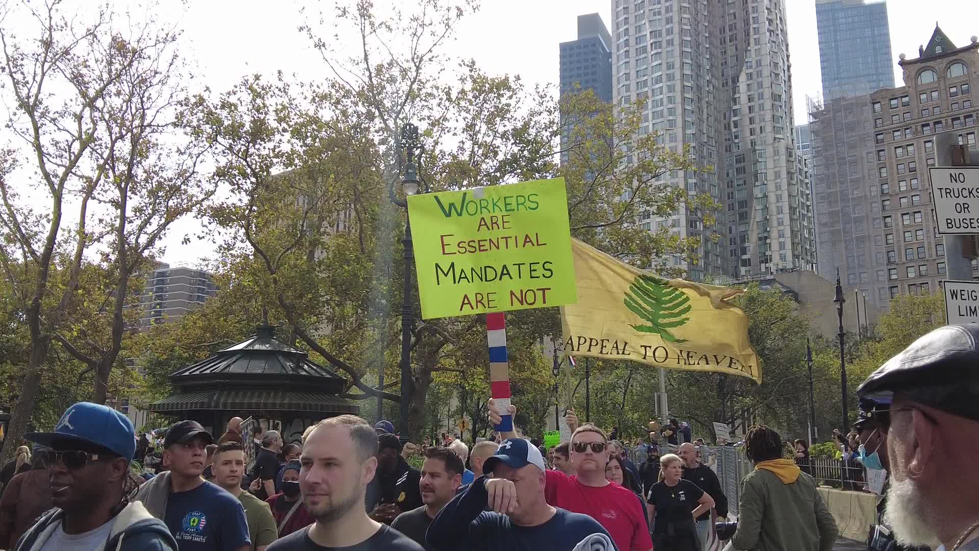 Anti Covid-19 protesters MarchAcross The Brooklyn Bridge in New York City