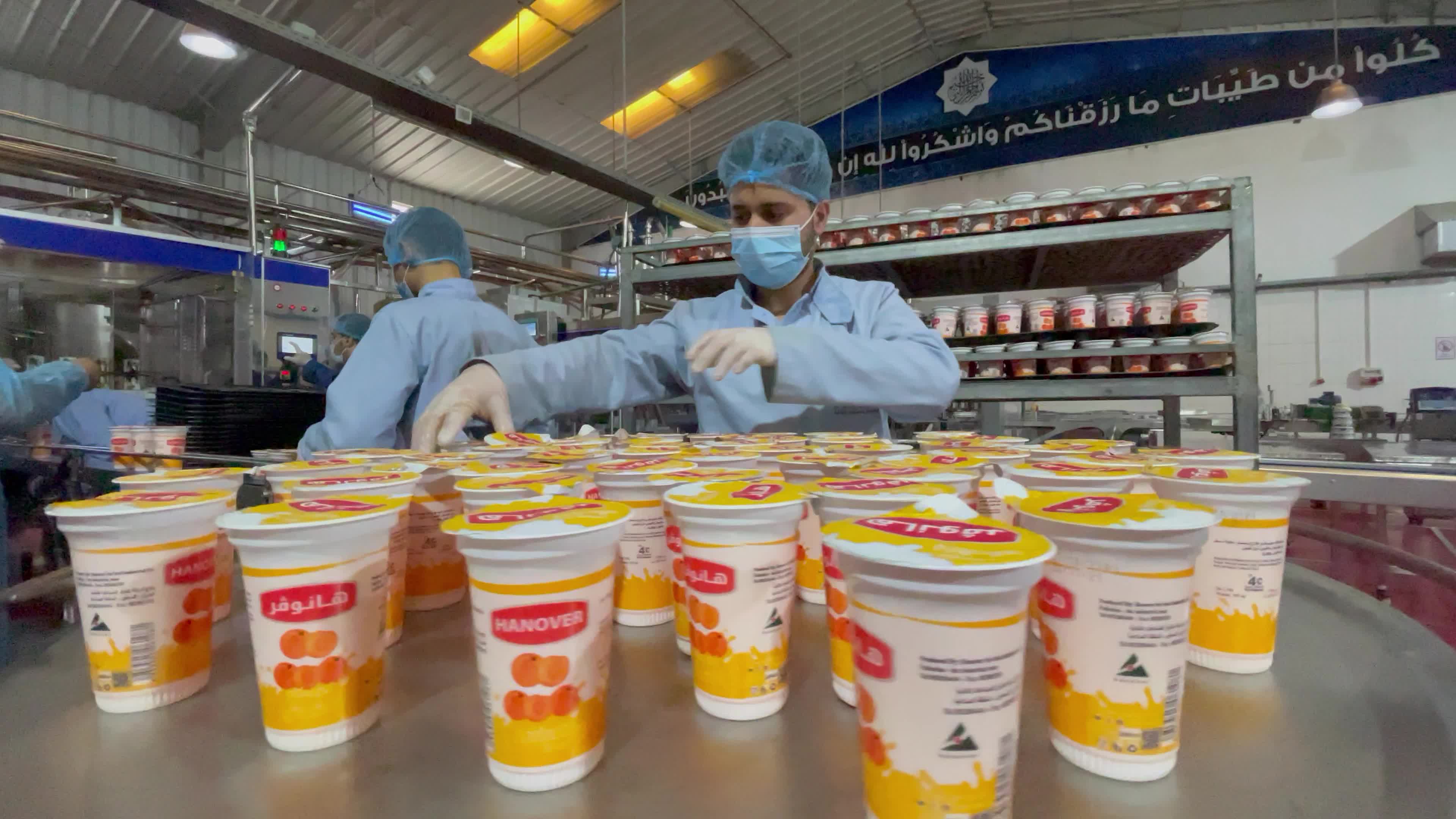 Palestinian employees work at Hanover factory for dairy
