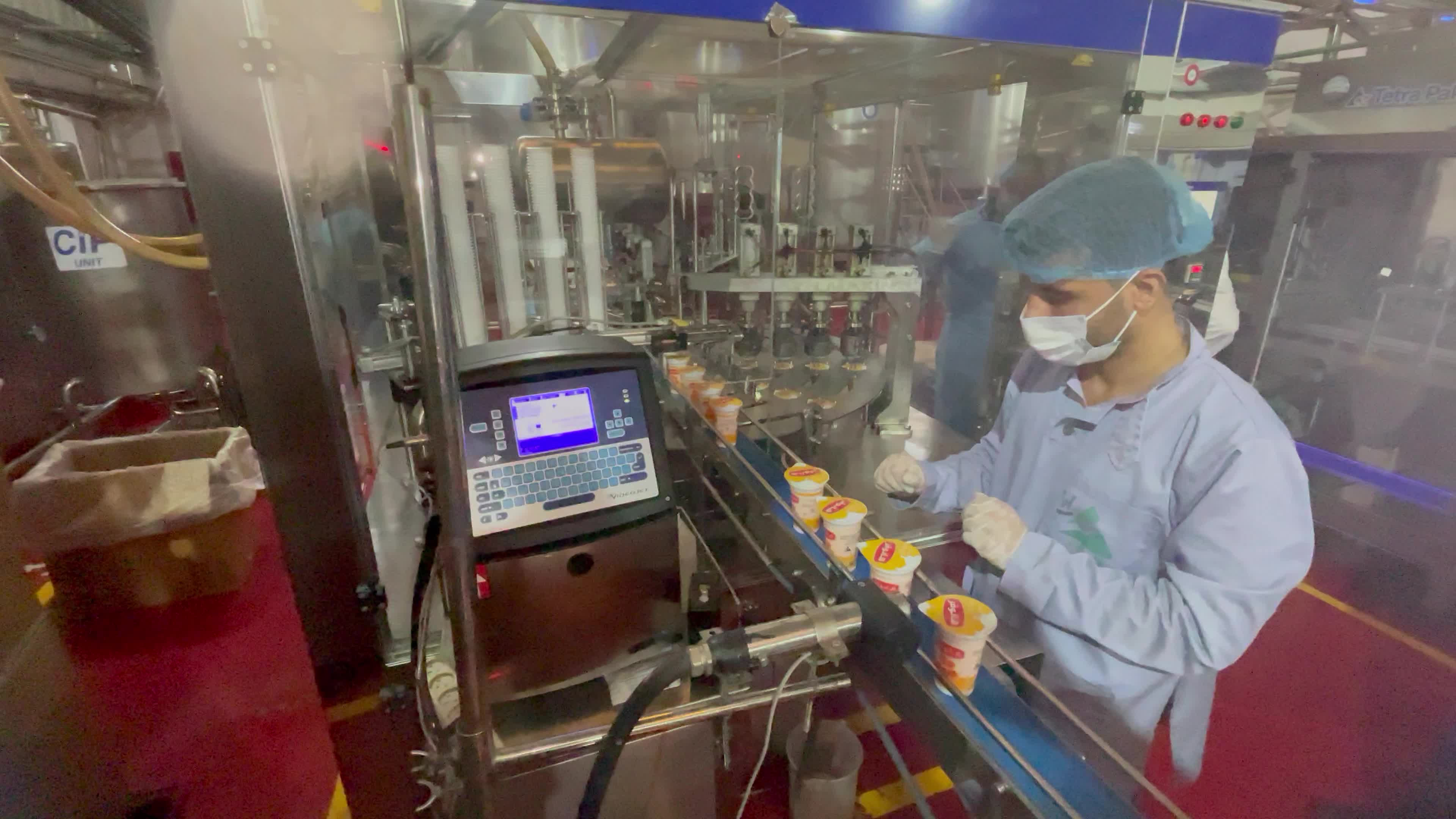 Palestinian employees work at Hanover factory for dairy
