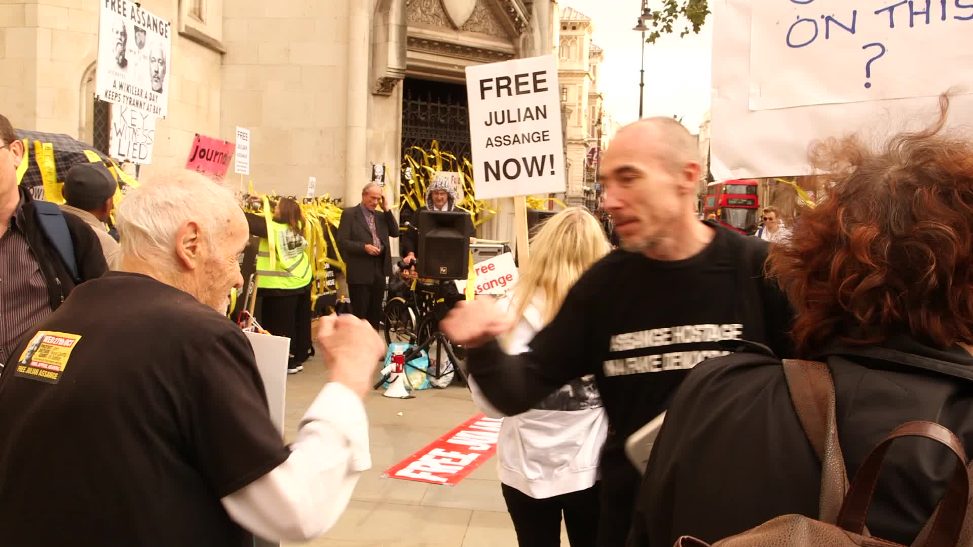 Supporters of Wikileaks founder Julian Assange protest in London
