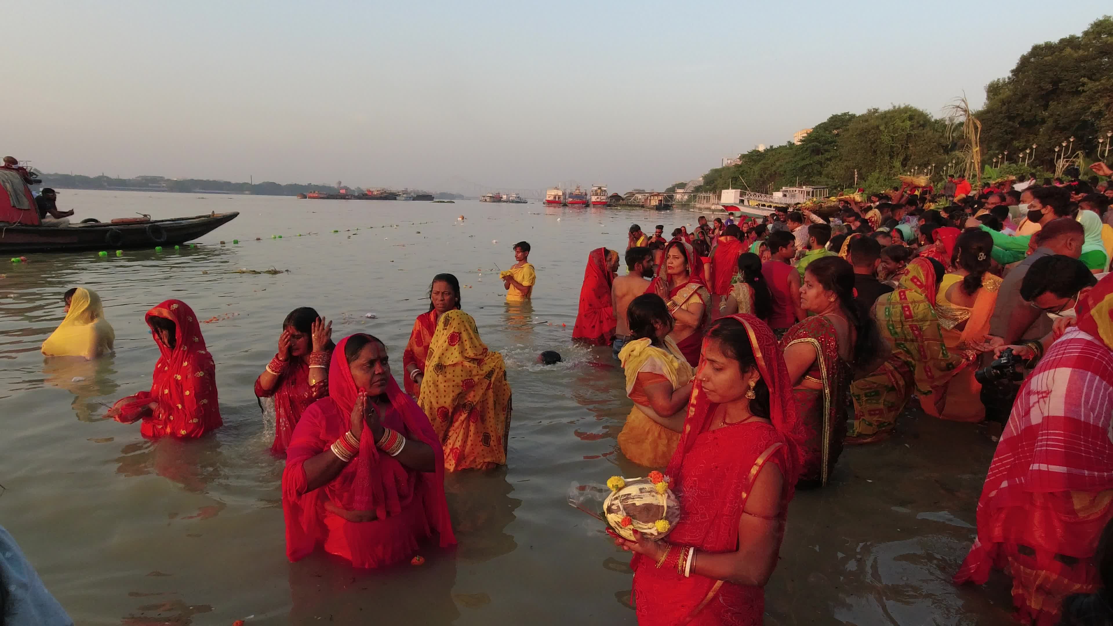 Chhath puja festival in Kolkata .