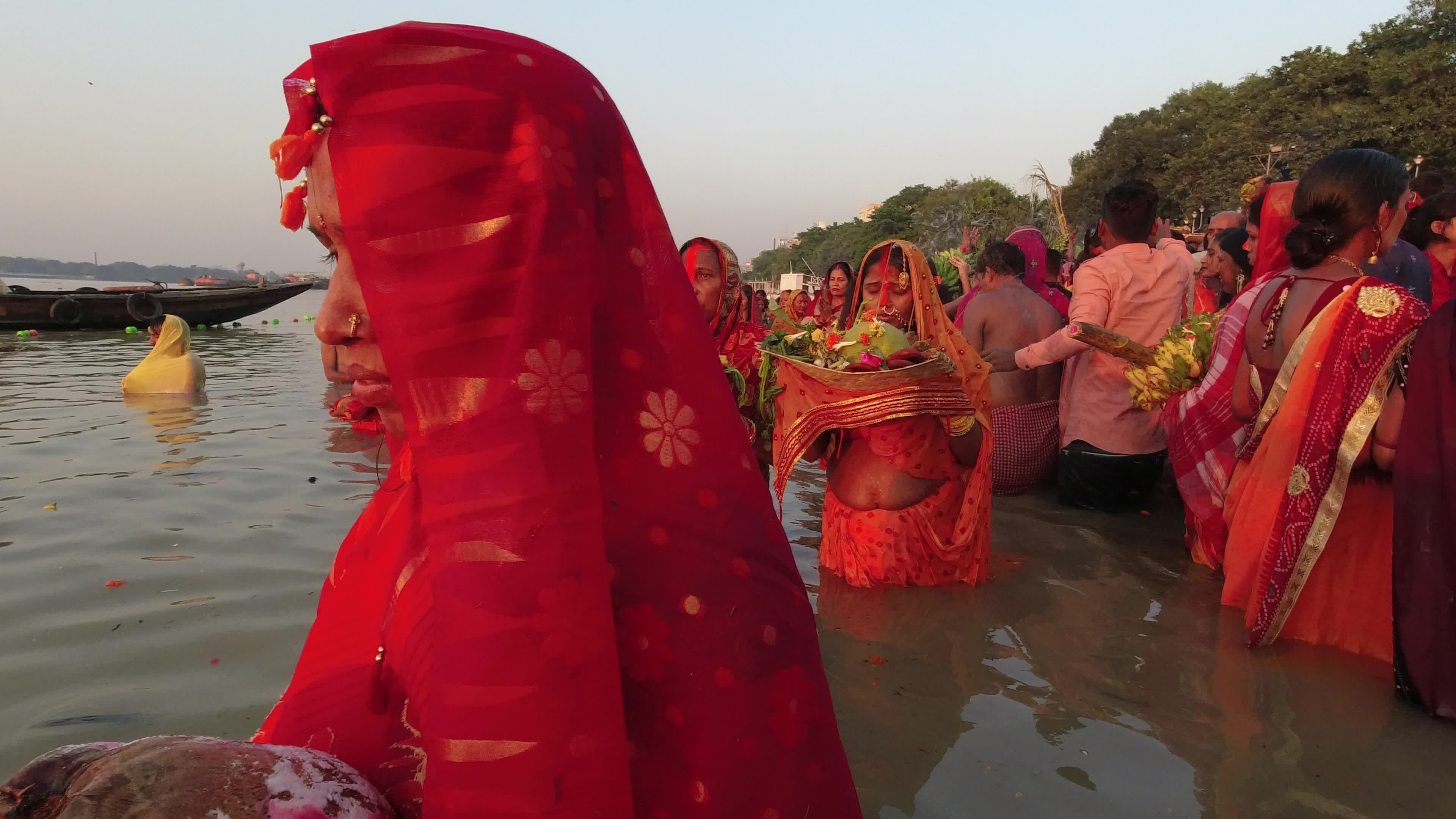 Chhath puja festival in Kolkata .