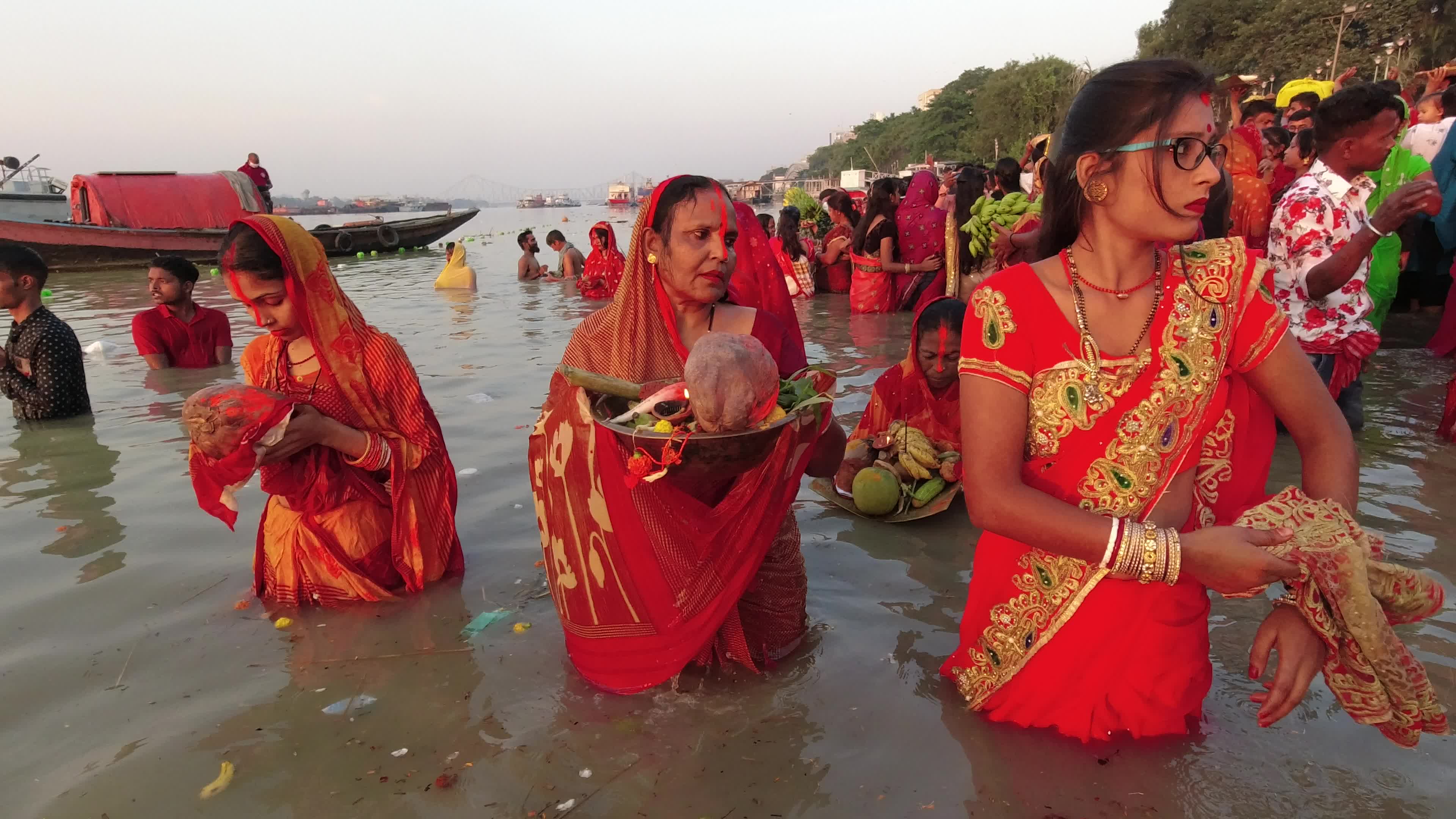 Chhath puja festival in Kolkata .