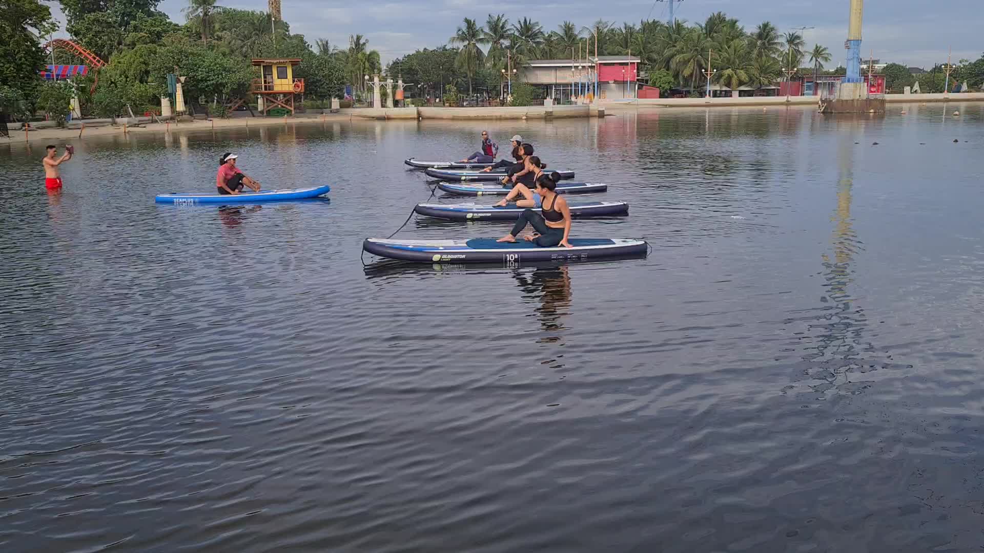 Paddle board yoga in Jakarta during the pandemic