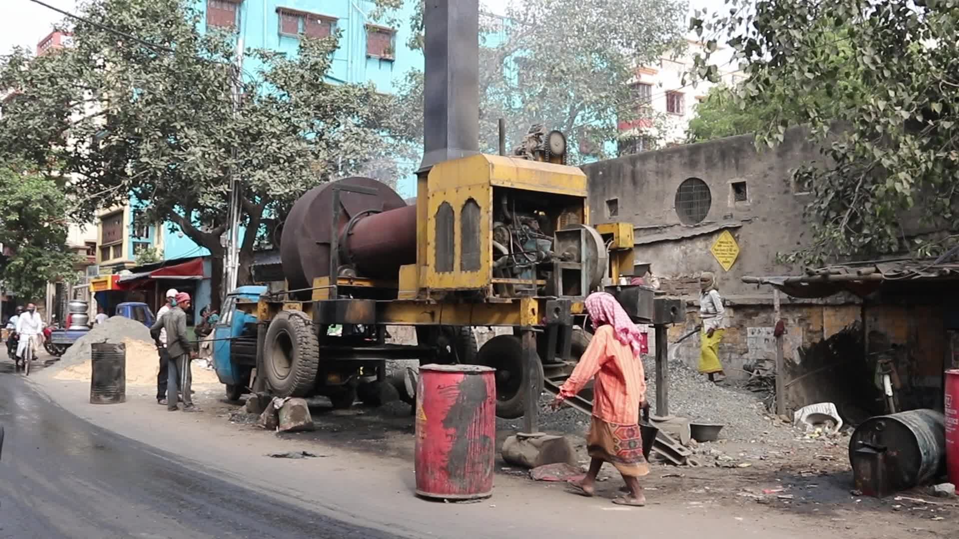 Construction road in Kolkata, India