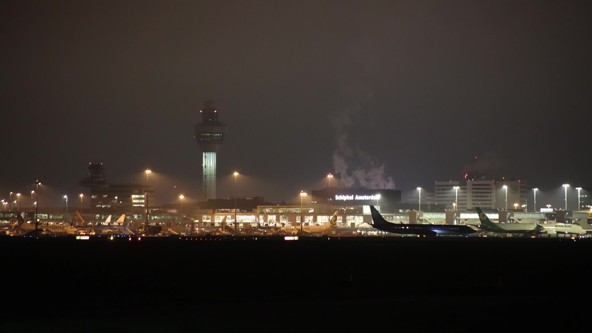 Night view of Amsterdam Airport